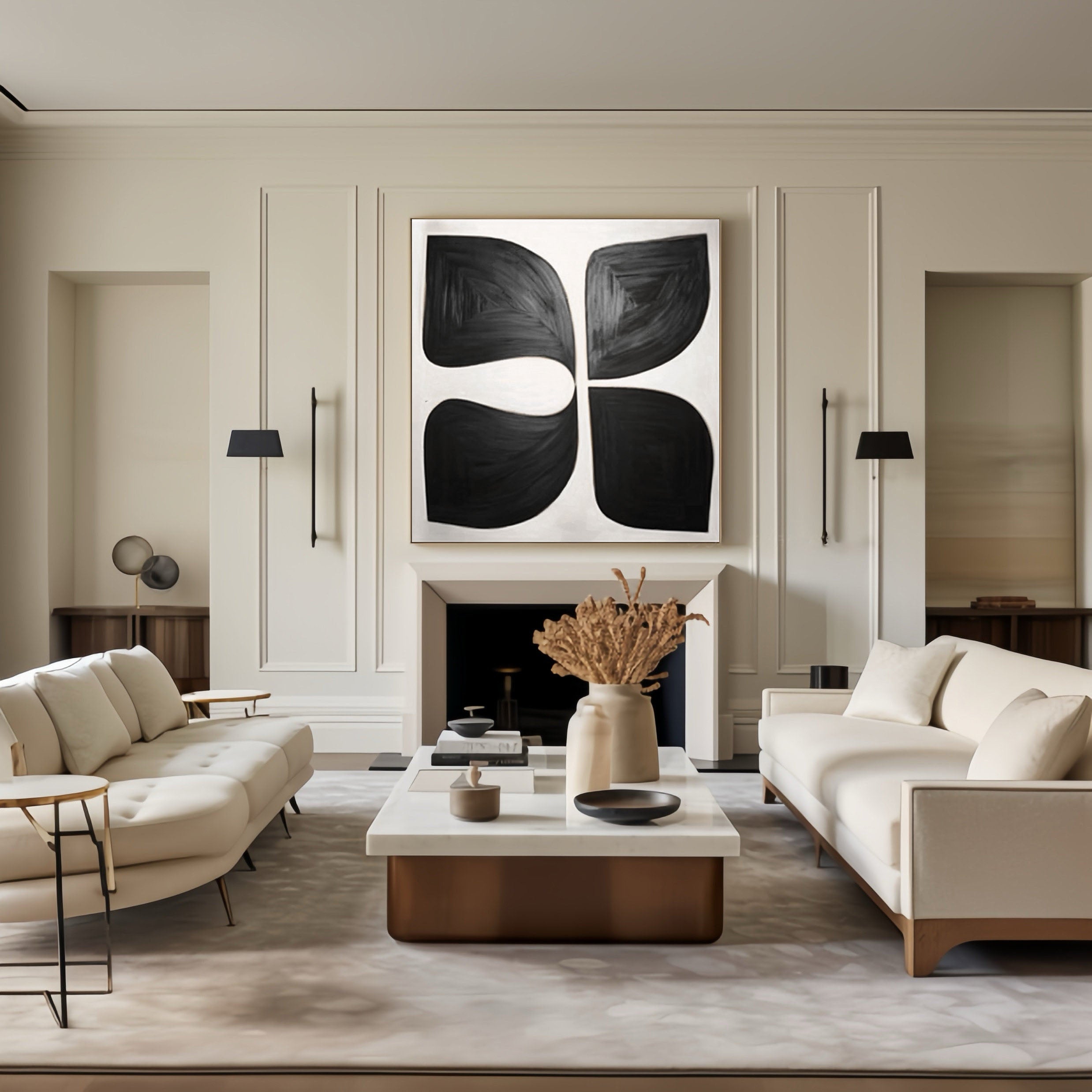 Symmetry in Motion: Bold Black Abstract Canvas Art