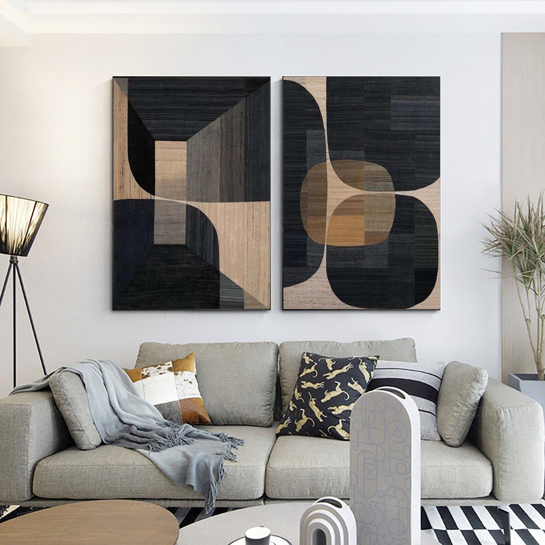 Beige & Brown Minimalist Painting Set Of 2 #BBS 011