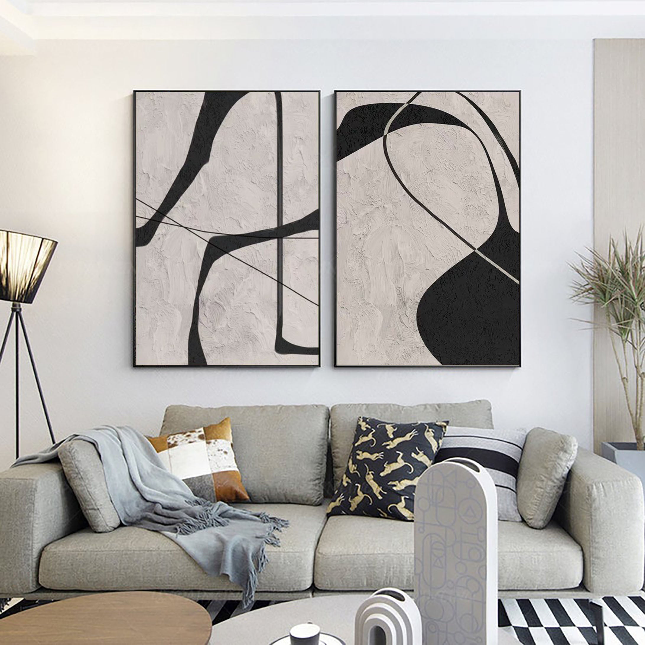 Black & White Minimalist Painting Set Of 2 #BWS 007