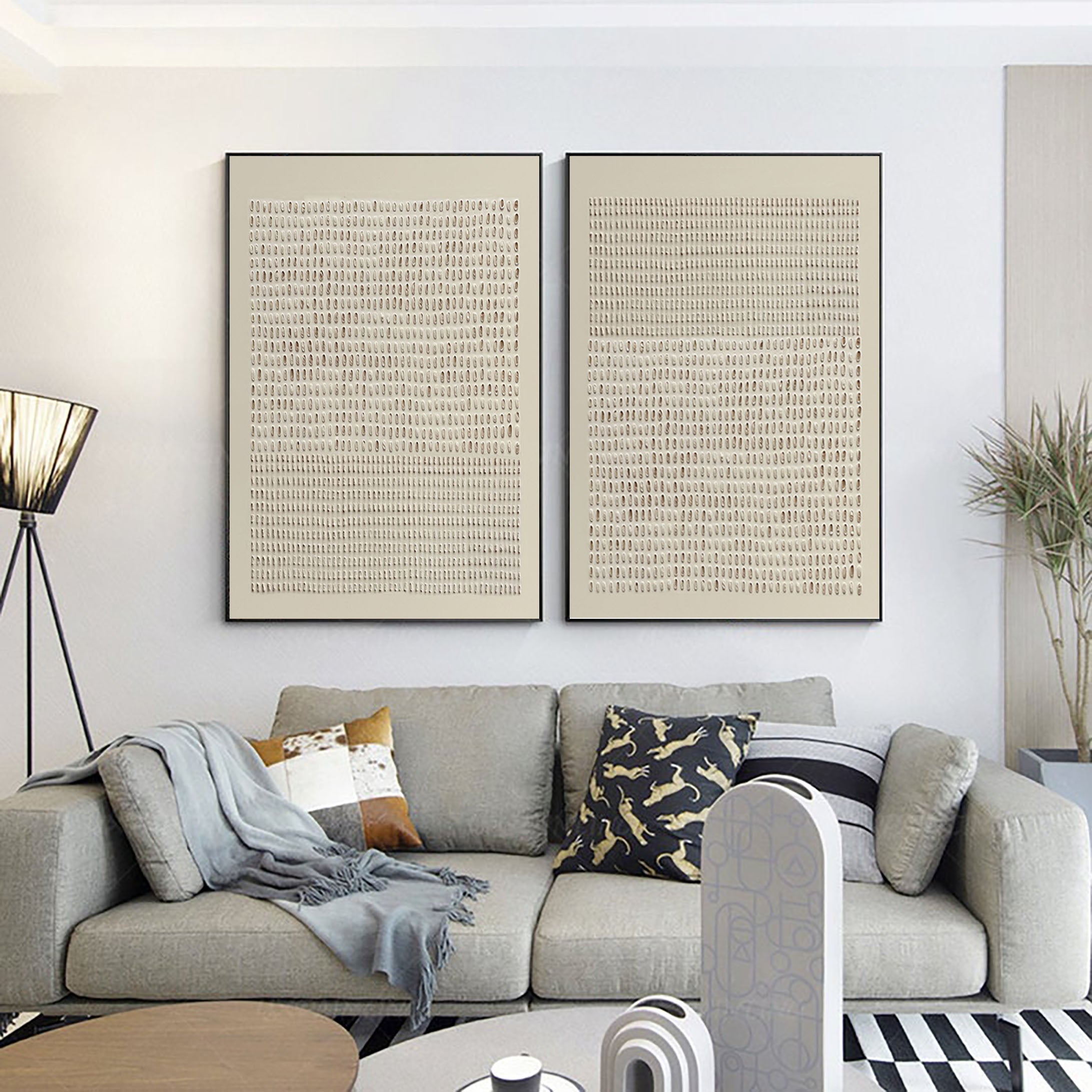 "Textural Rhythm" – Contemporary Minimalist Wall Art Duo in Neutral Tones