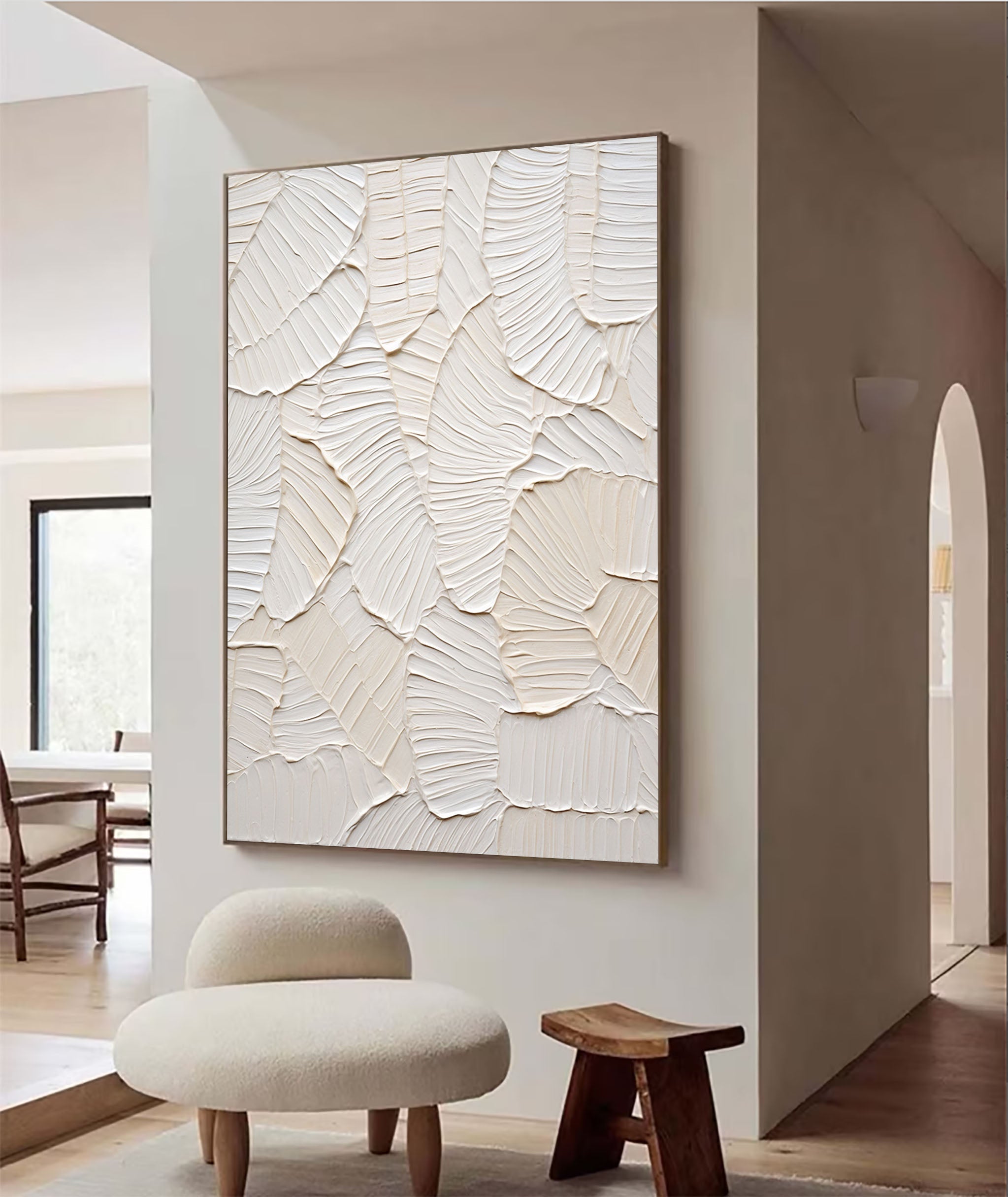 Leaf Imprint: White Textured Art