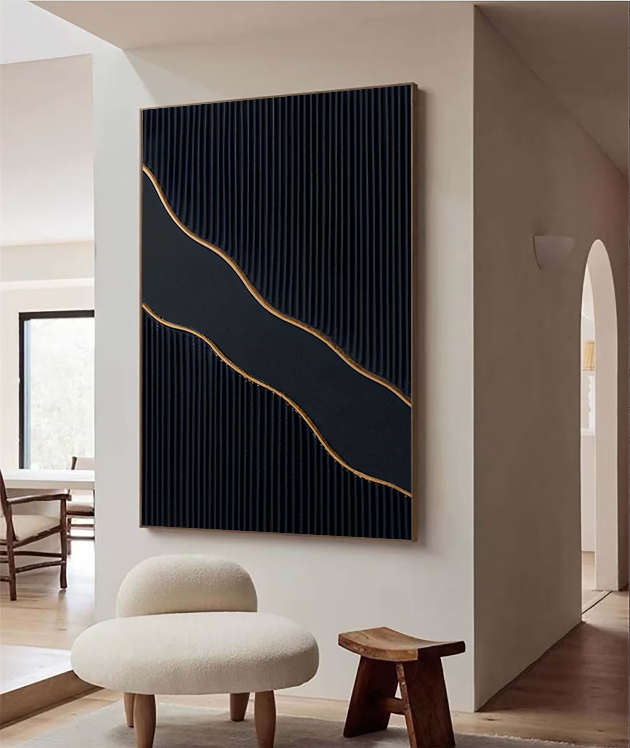 Golden Wave: Black Canvas Art