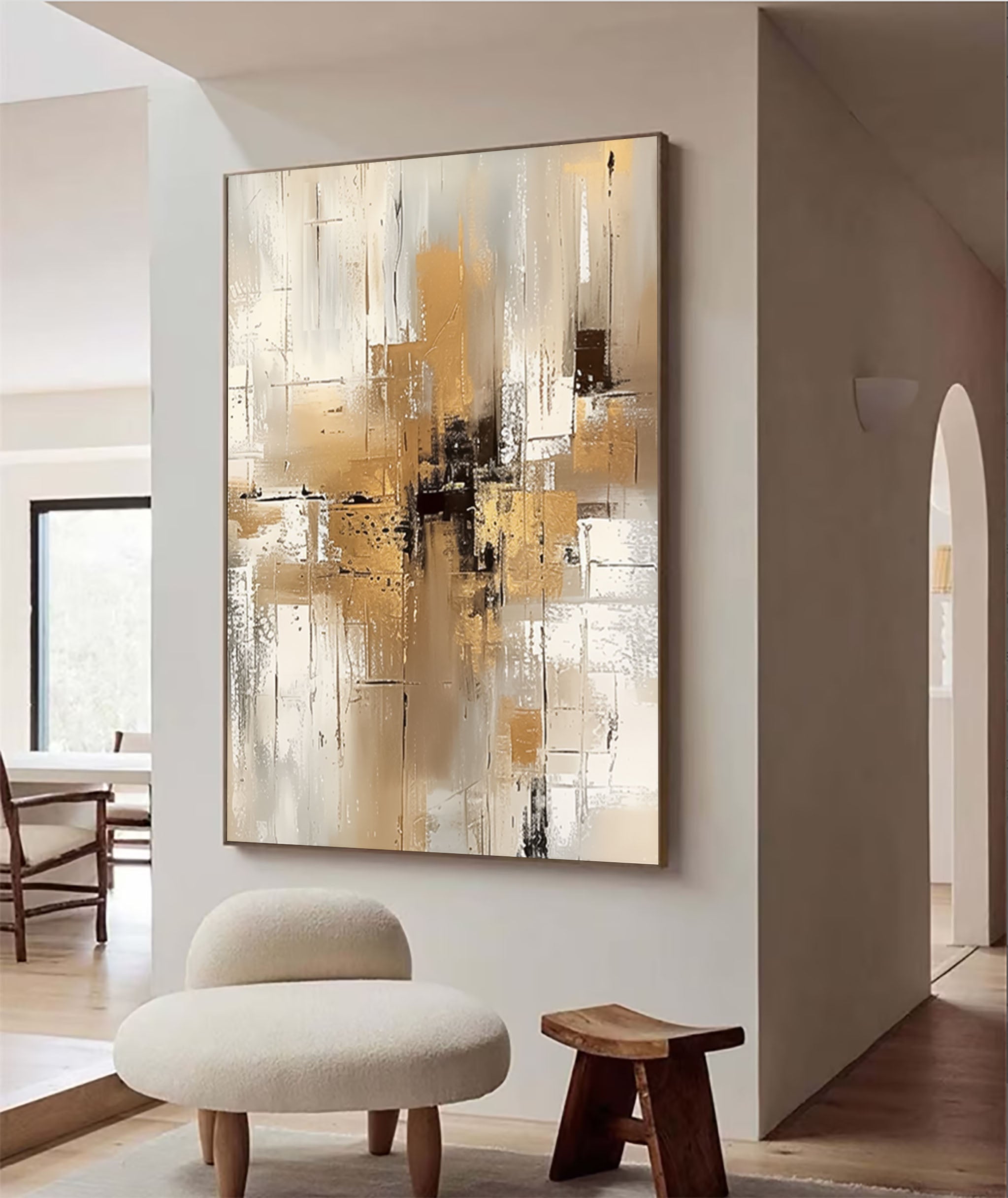 Golden Reflections: Abstract Textured Canvas Art