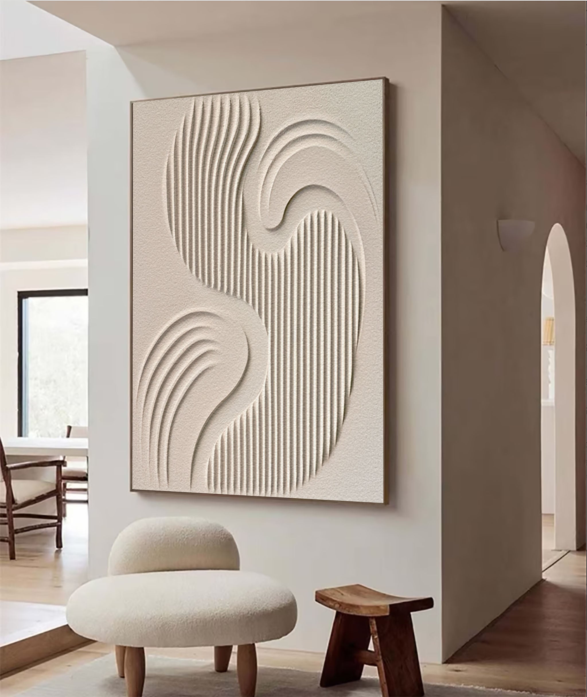 Flowing Lines: Beige Canvas Art