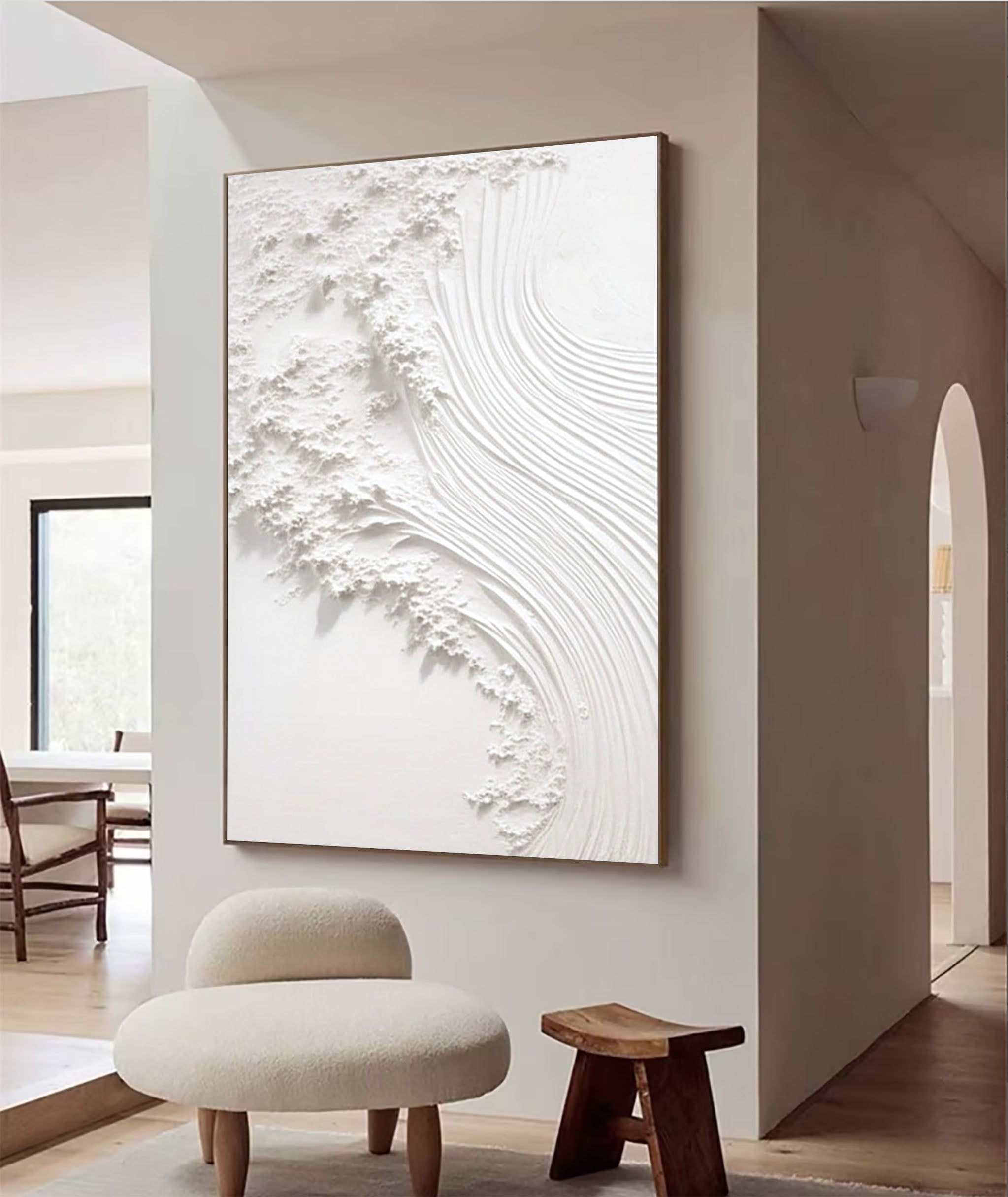 Serene Waves: White Textured Art