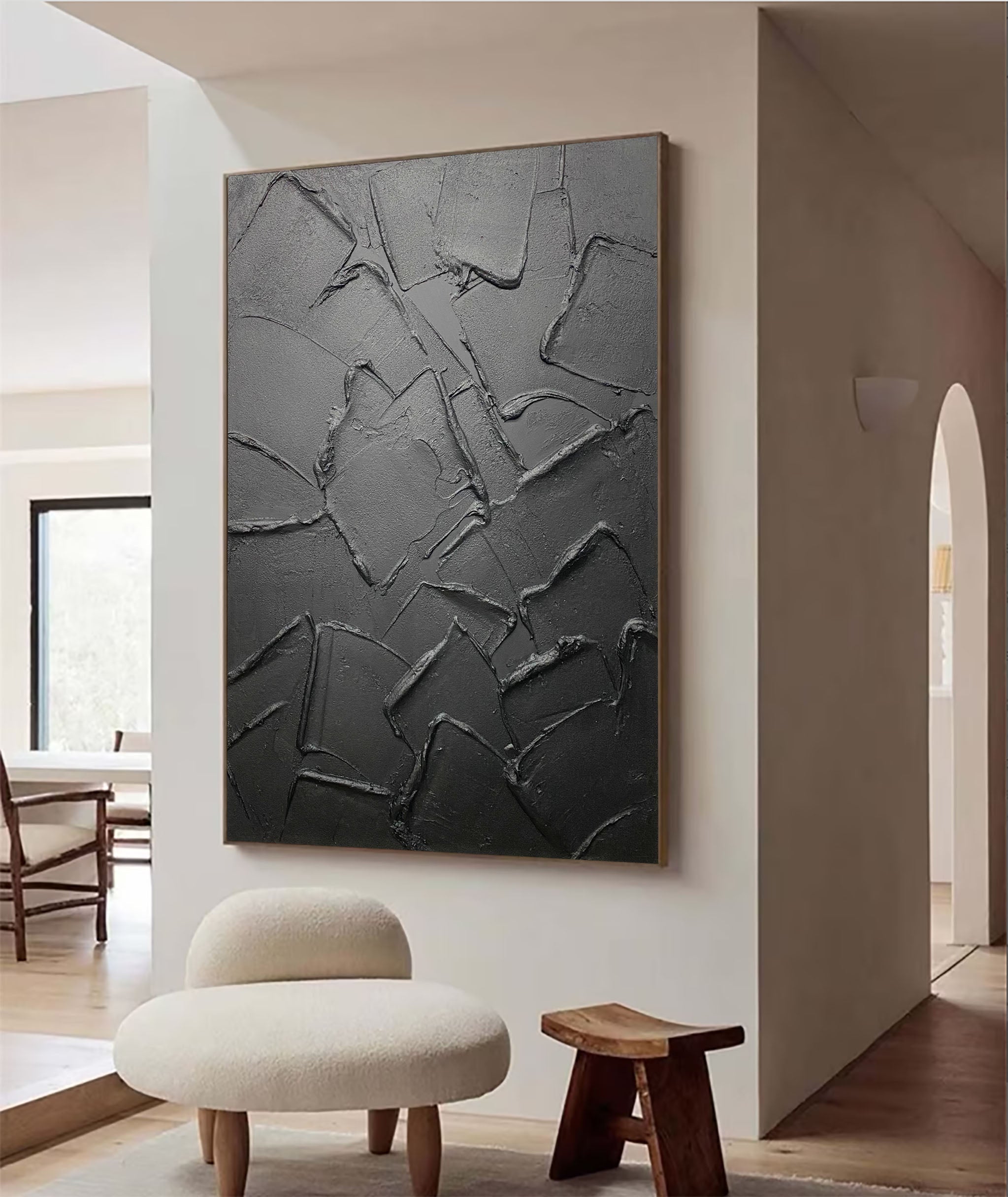 Dark Dimensions: Monochrome Textured Canvas Art