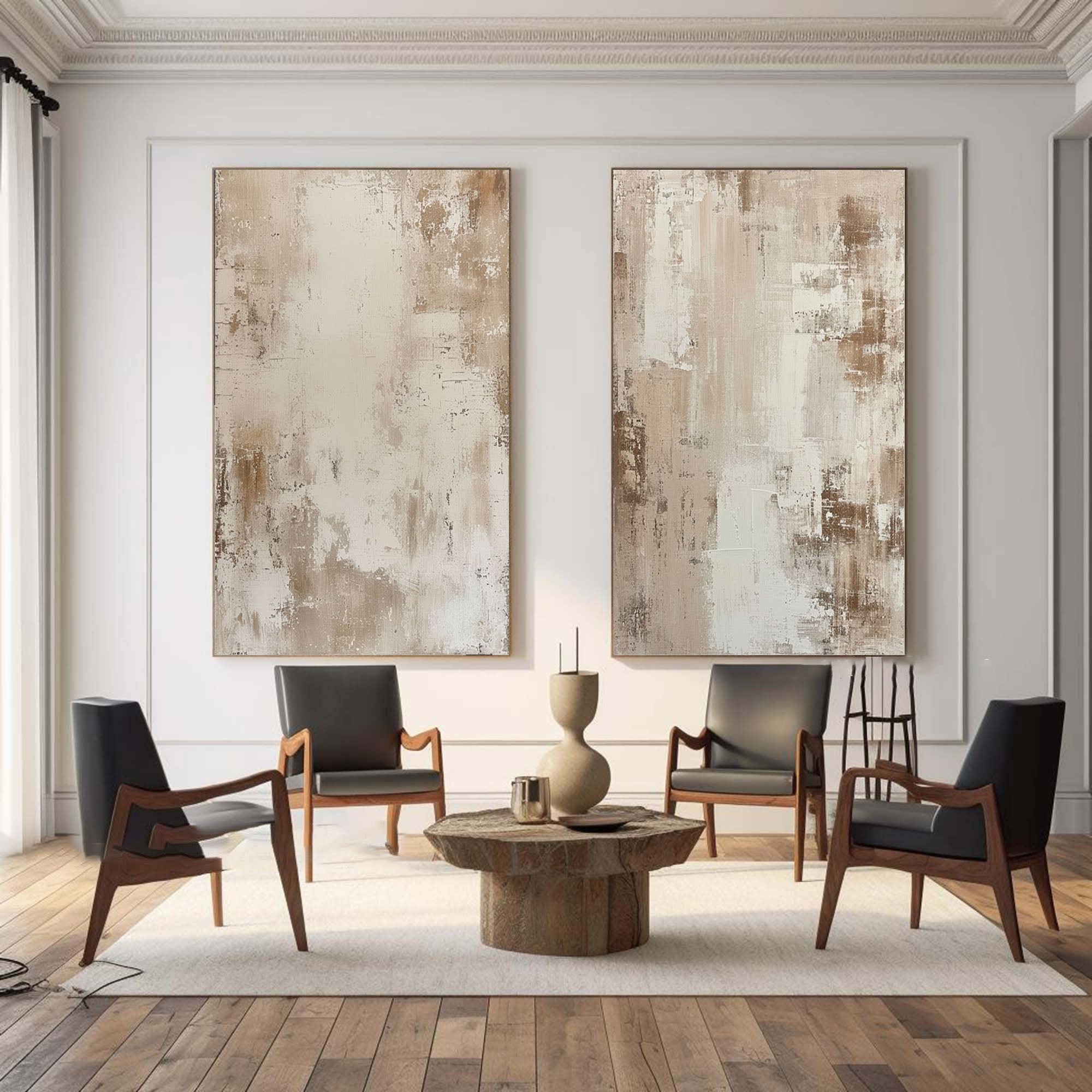 Beige & Brown Minimalist Painting Set Of 2 #BBS 007