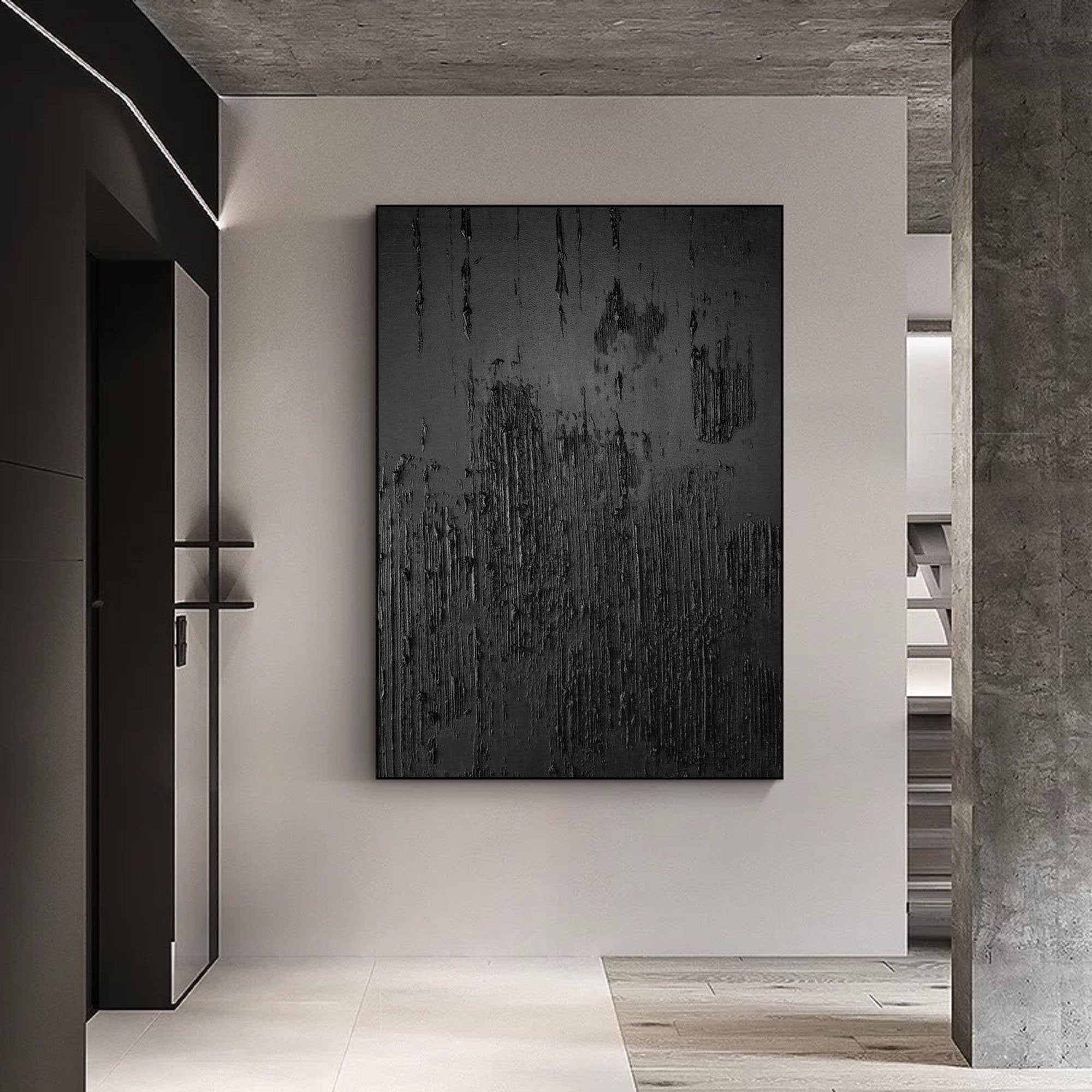 Midnight Essence: Textured Black Canvas