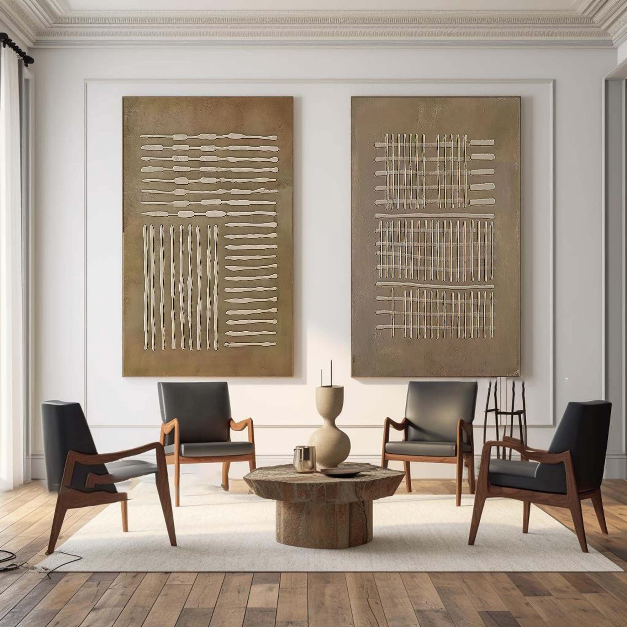 Beige & Brown Minimalist Painting Set Of 2 #BBS 009