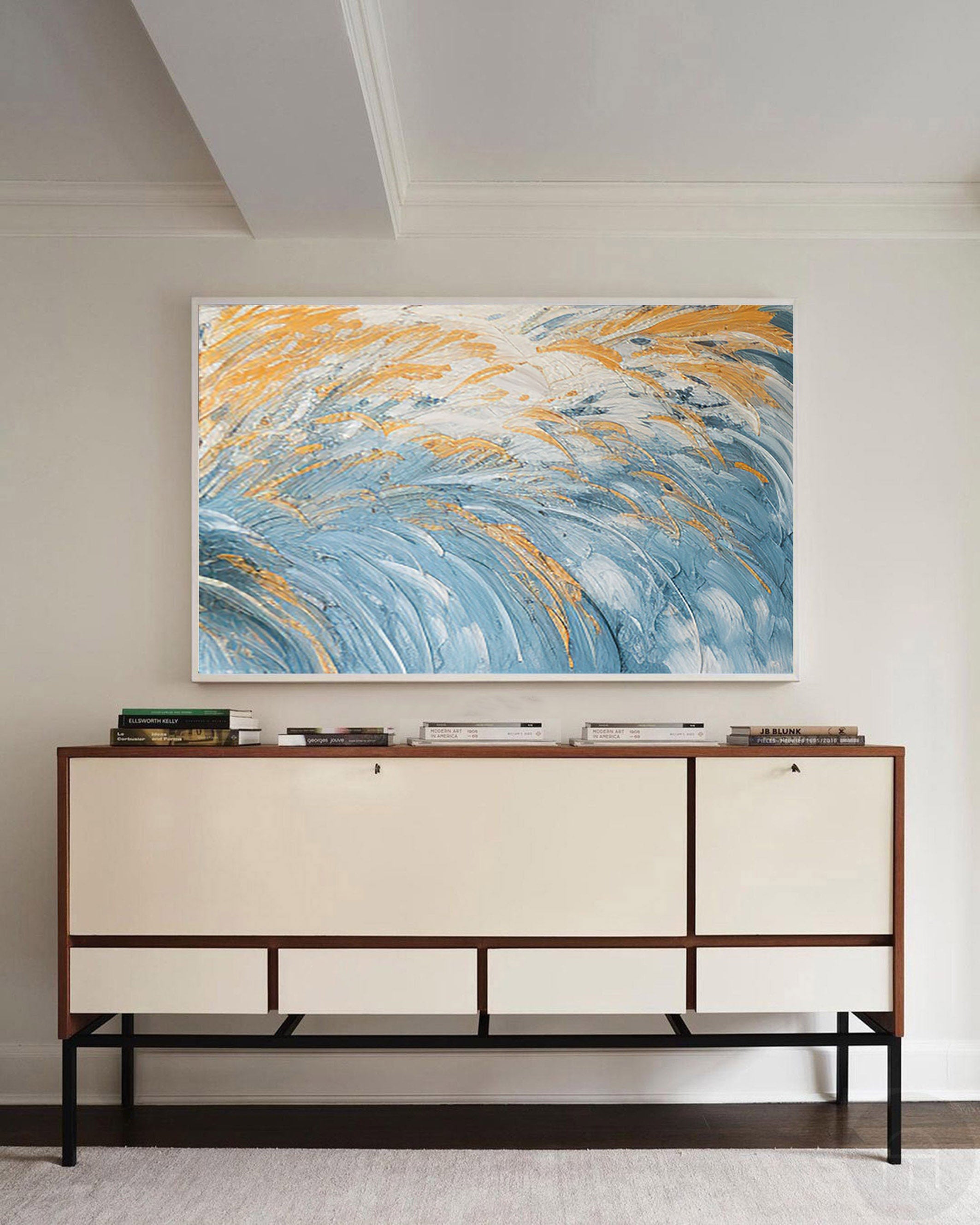 Golden Horizon: Textured Ocean Waves Canvas