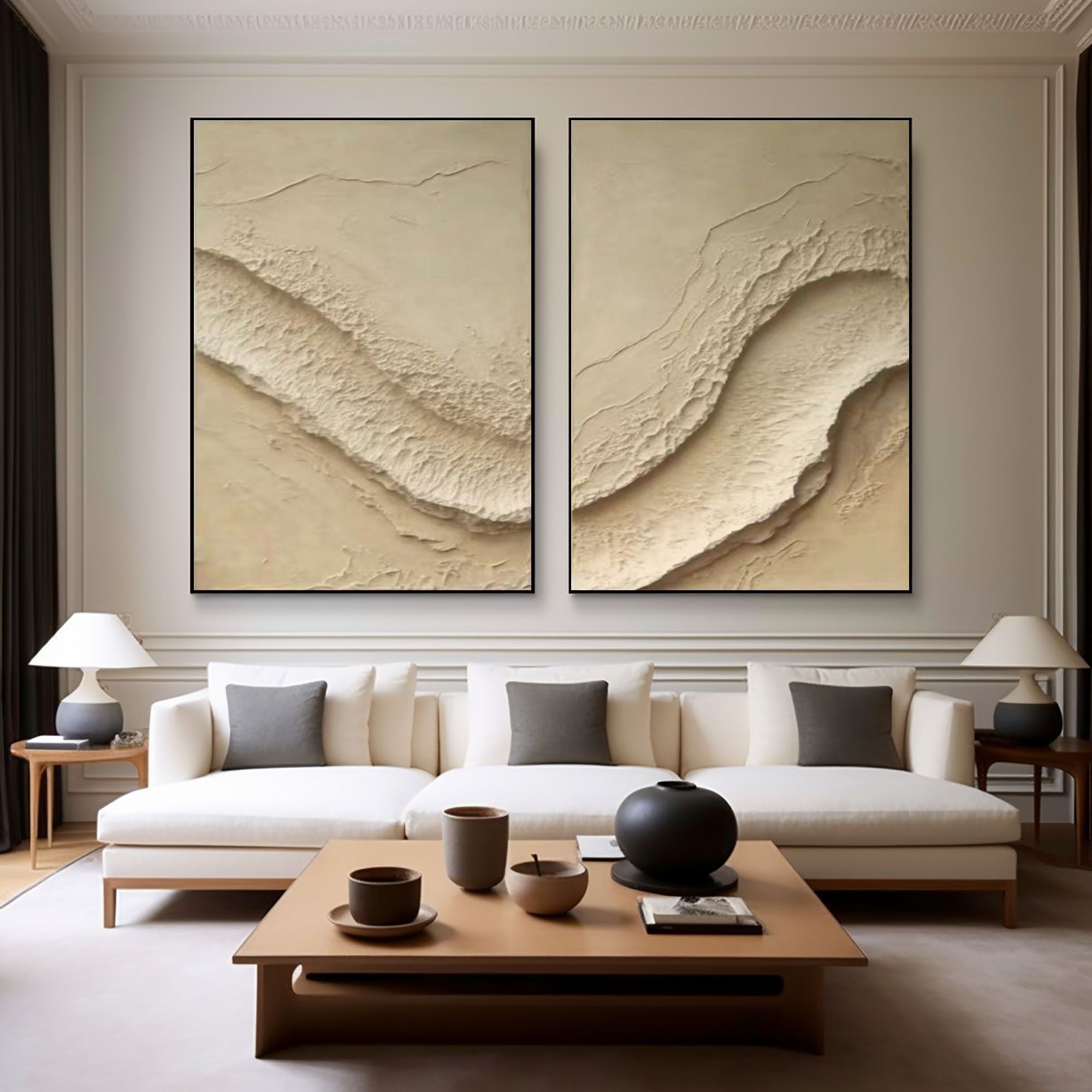 "Ethereal Terrains" – Abstract Minimalist Dual Panel Textured Wall Art