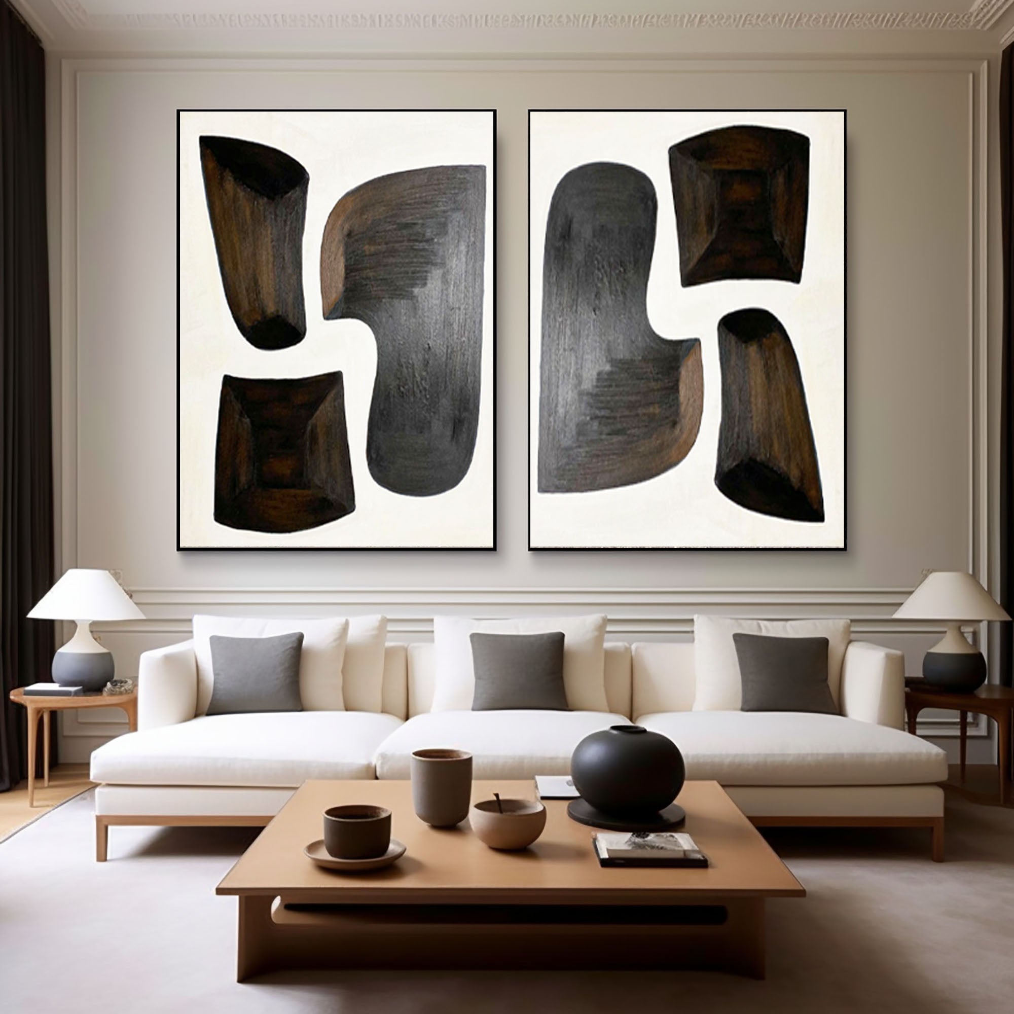 "Earthy Contrast" – Abstract Minimalist Canvas Art Duo