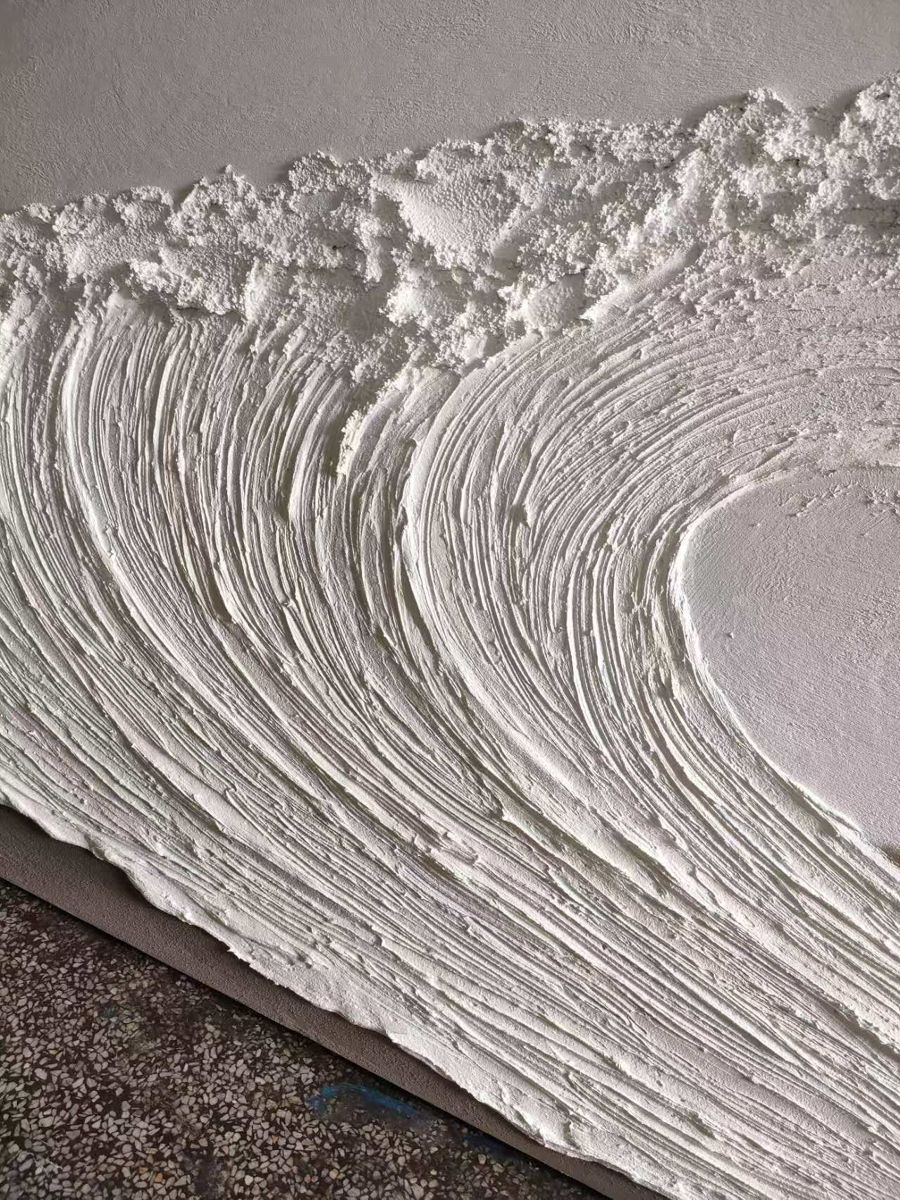 Tranquil Surge: White Textured Wave Art