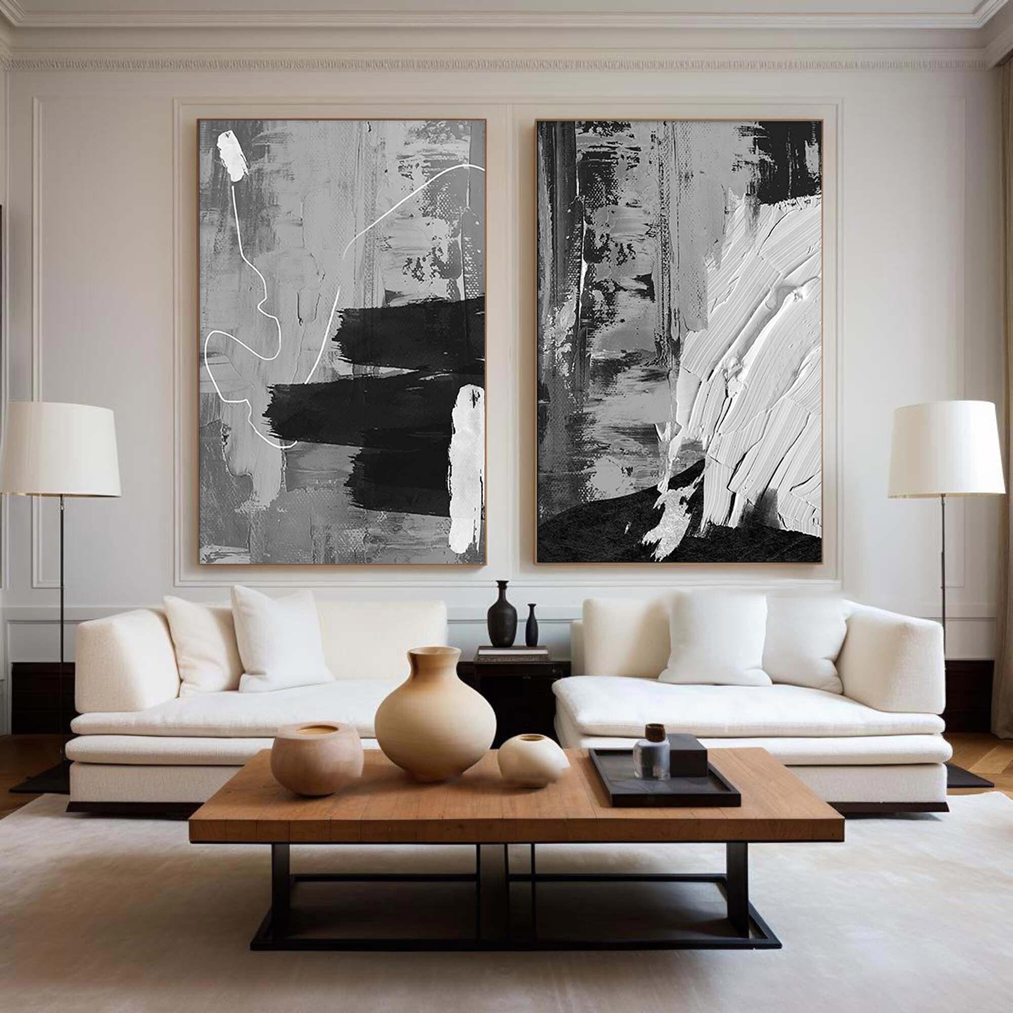 Black & White Minimalist Painting Set Of 2 #BWS 005