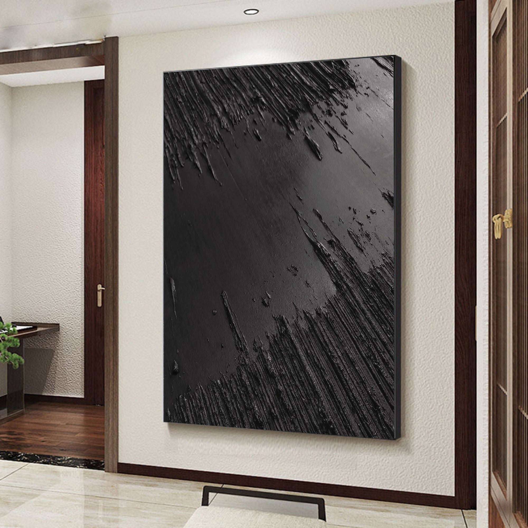 Midnight Erosion: Textured Black Canvas