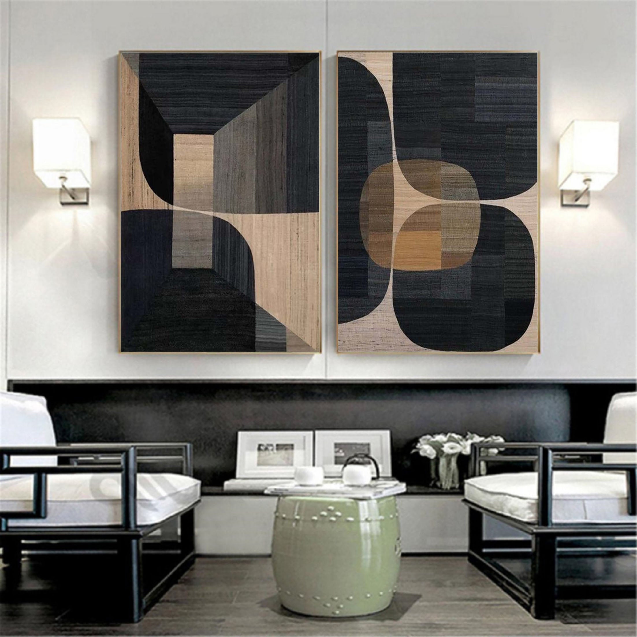 Beige & Brown Minimalist Painting Set Of 2 #BBS 011