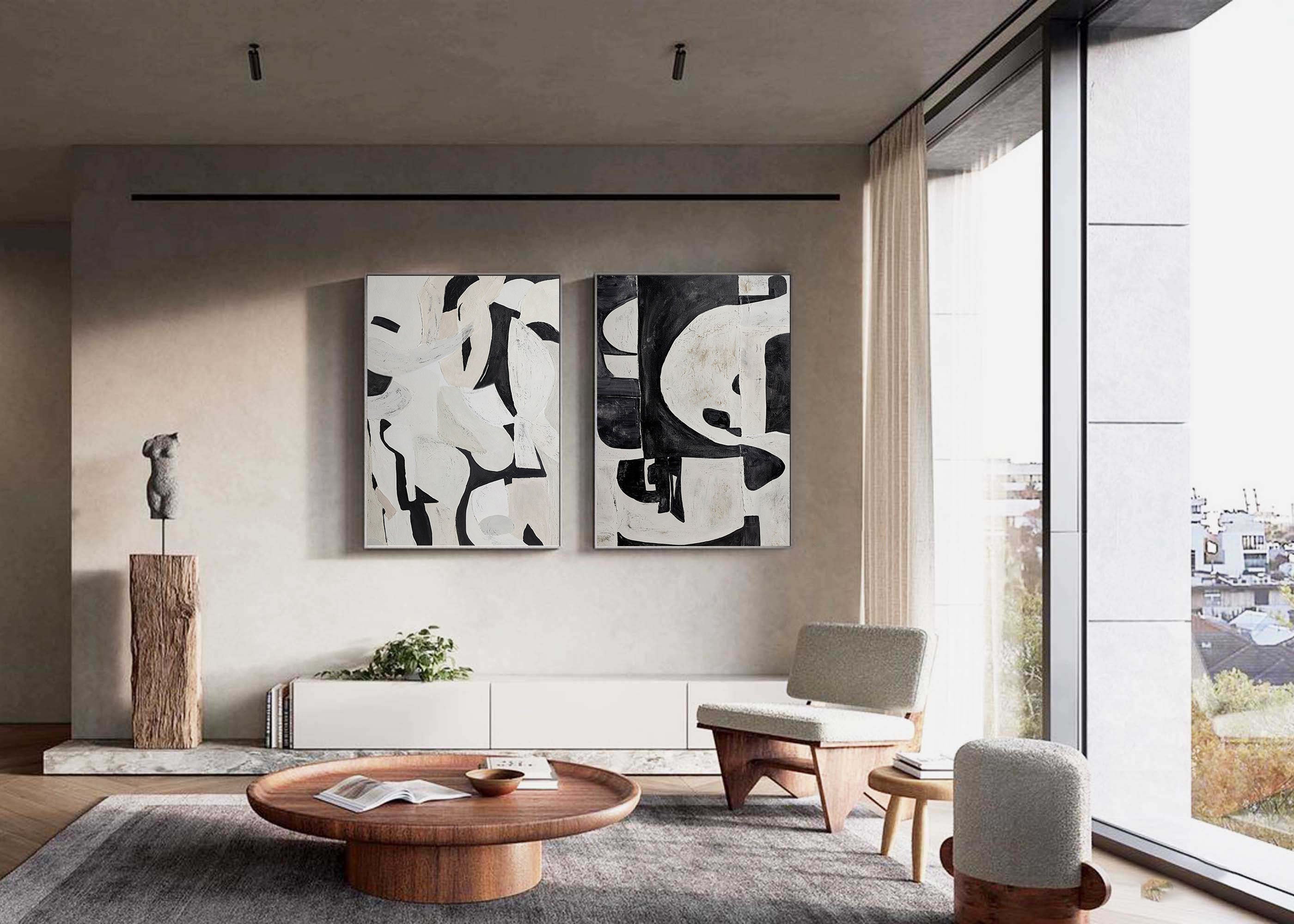 Black & White Minimalist Painting Set Of 2 #BWS 008