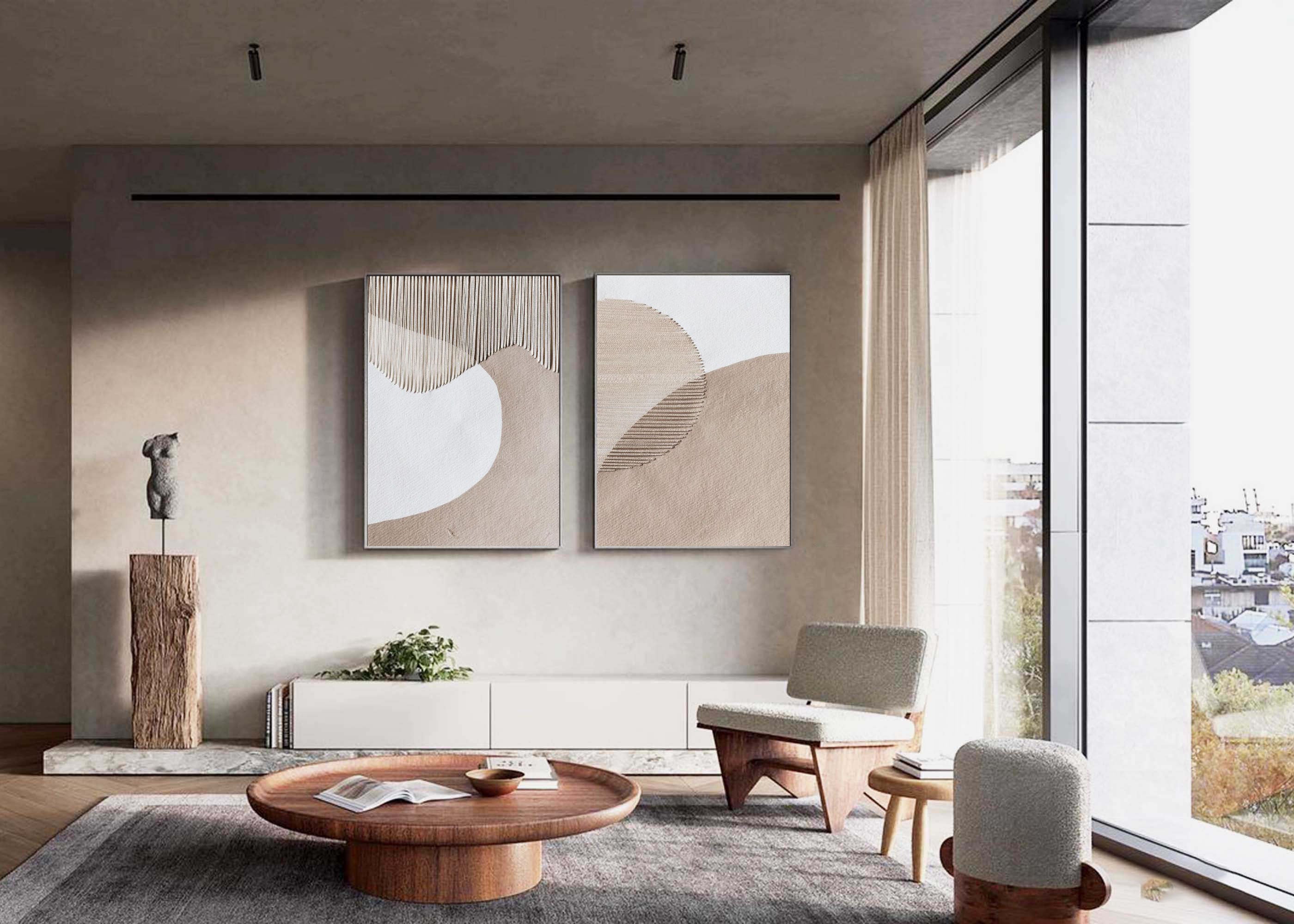 Beige & Brown Minimalist Painting Set Of 2 #BBS 012