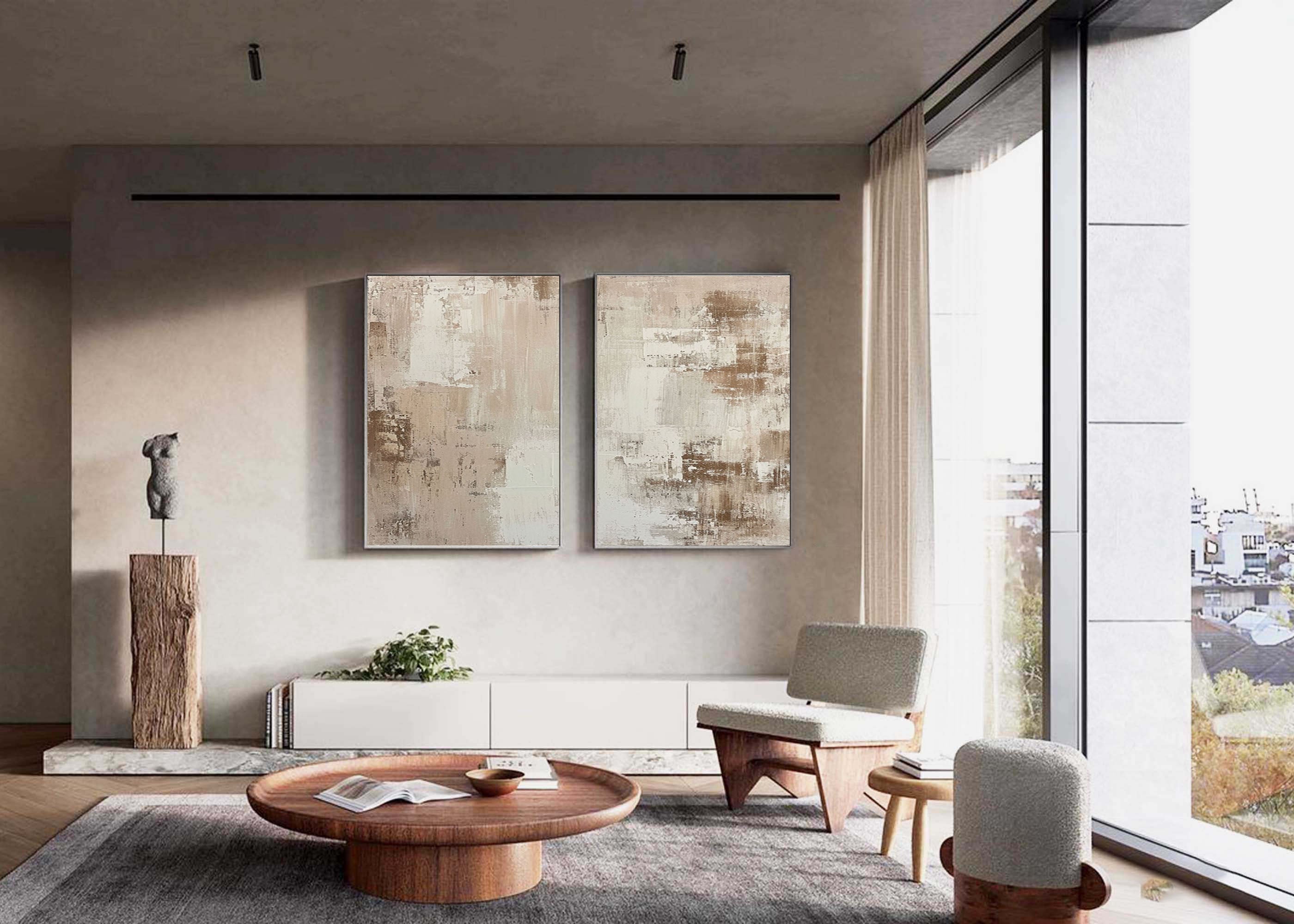 Beige & Brown Minimalist Painting Set Of 2 #BBS 006