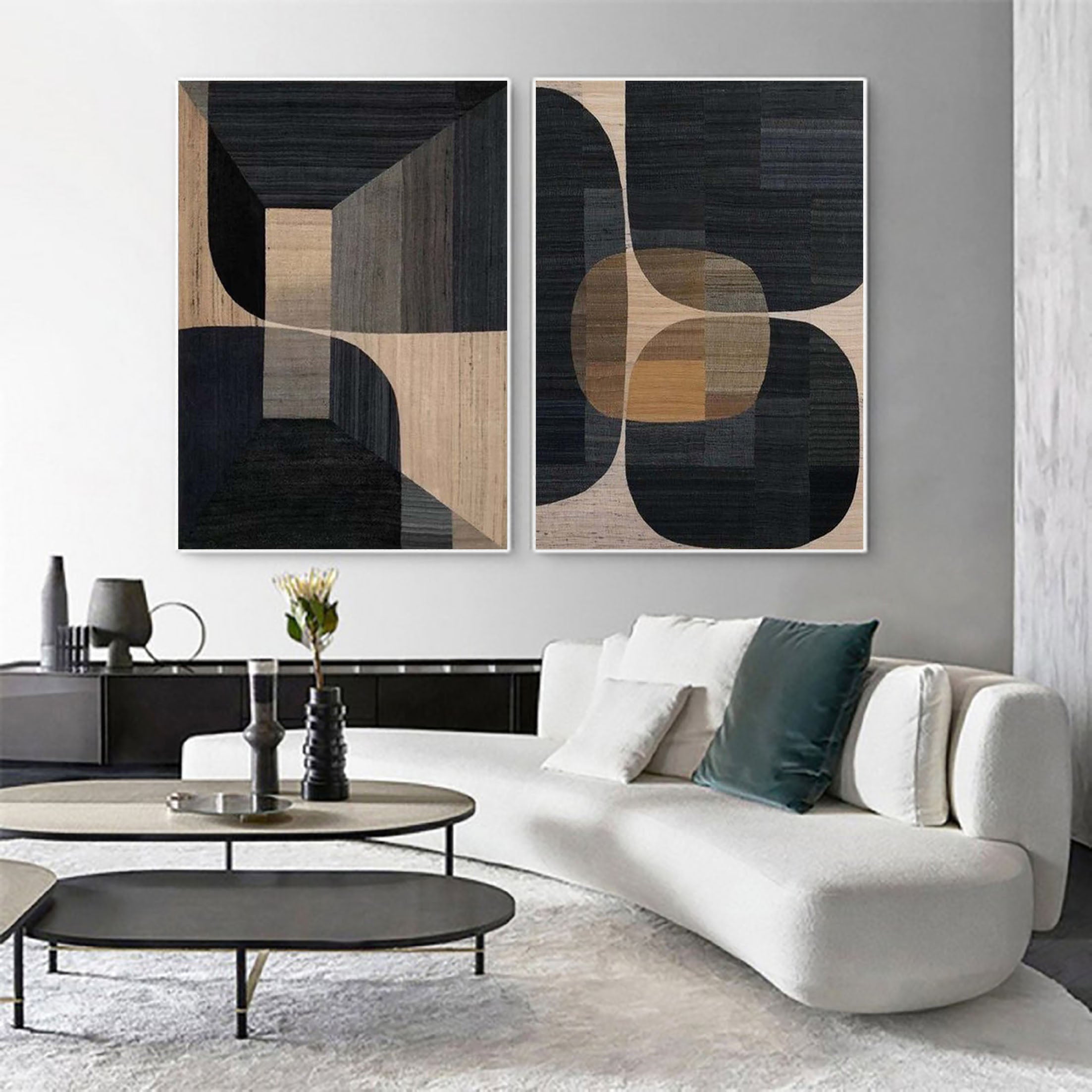 Beige & Brown Minimalist Painting Set Of 2 #BBS 011