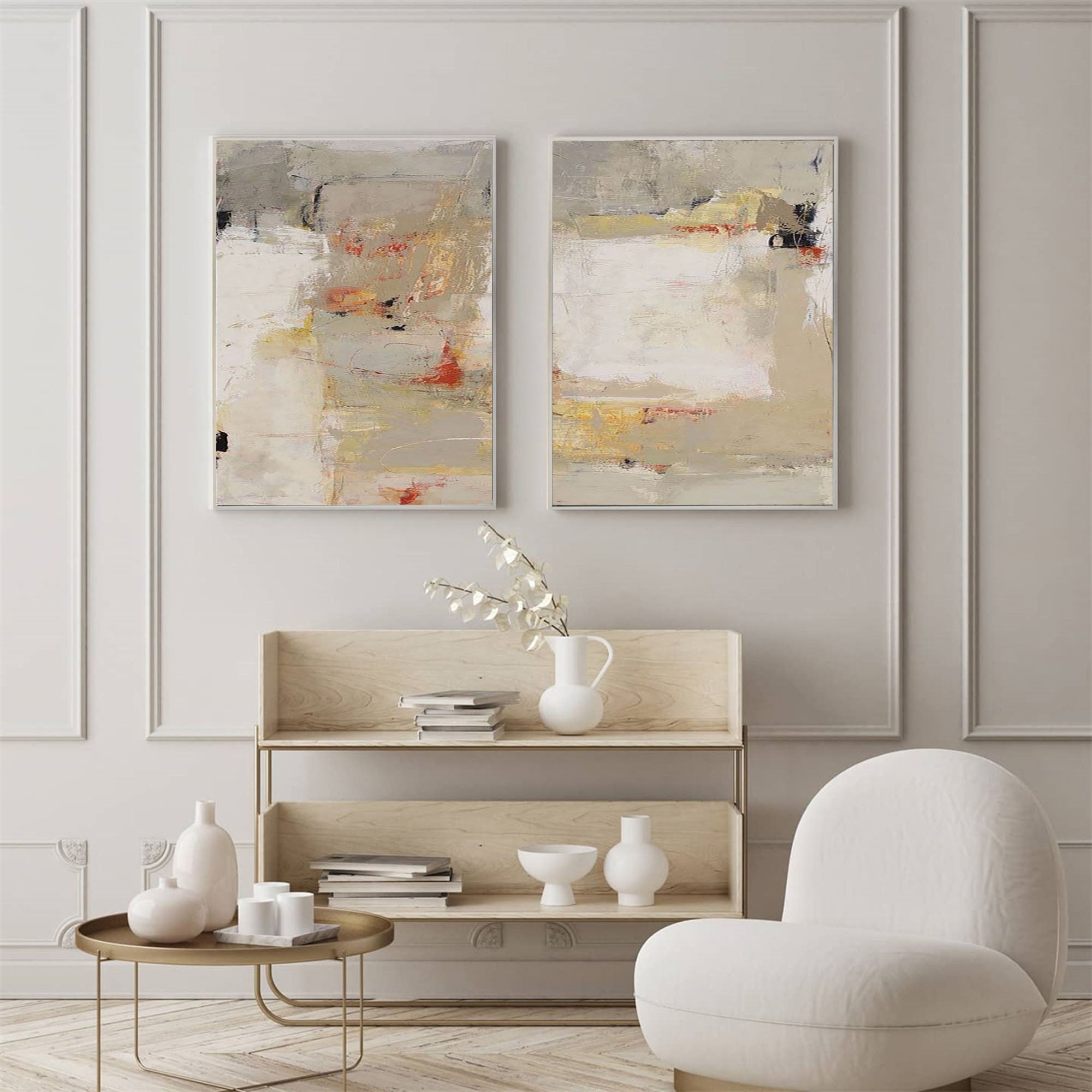 Beige & Brown Minimalist Painting Set Of 2 #BBS 014