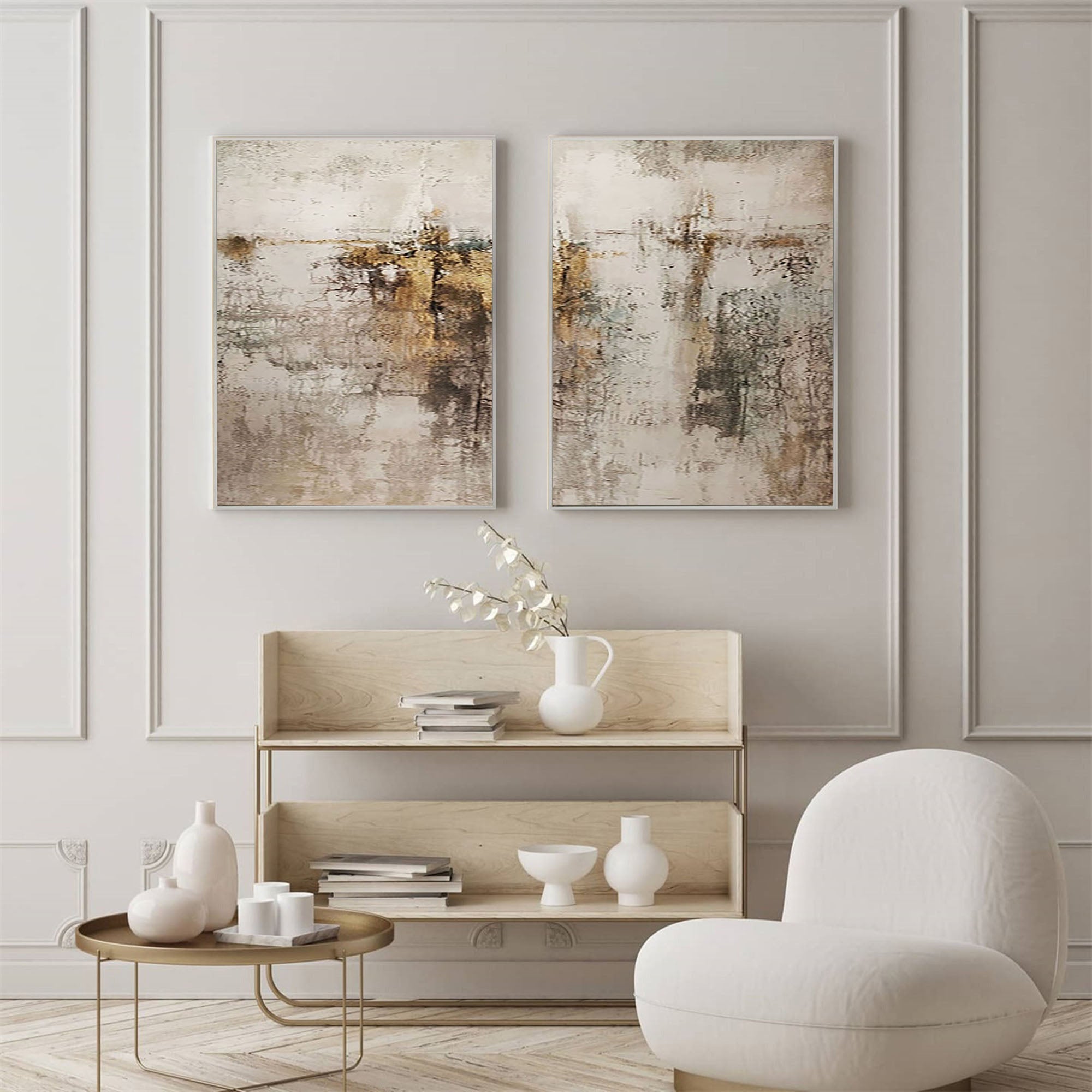 Beige & Brown Minimalist Painting Set Of 2 #BBS 013