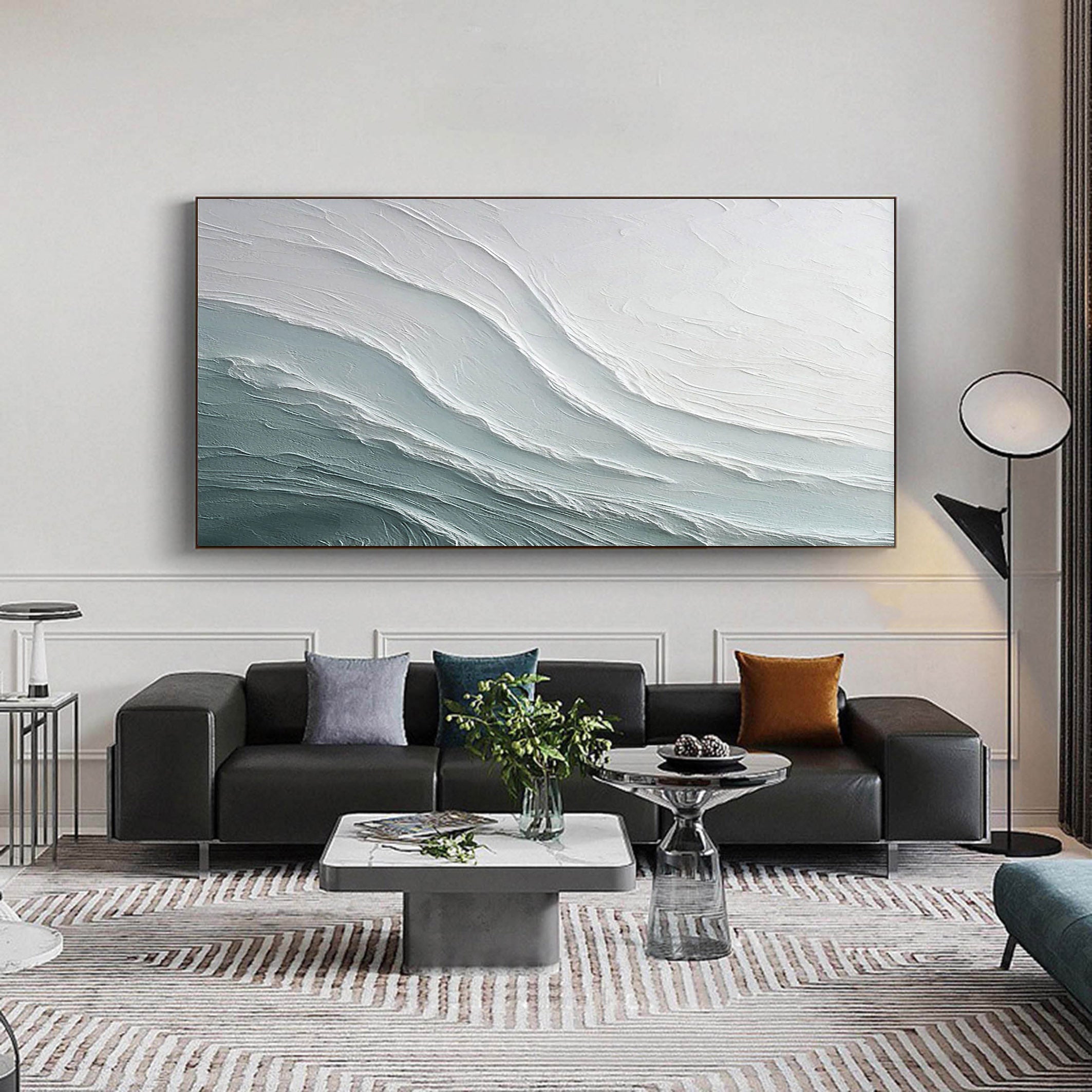 Glacial Drift: White & Teal Canvas Art