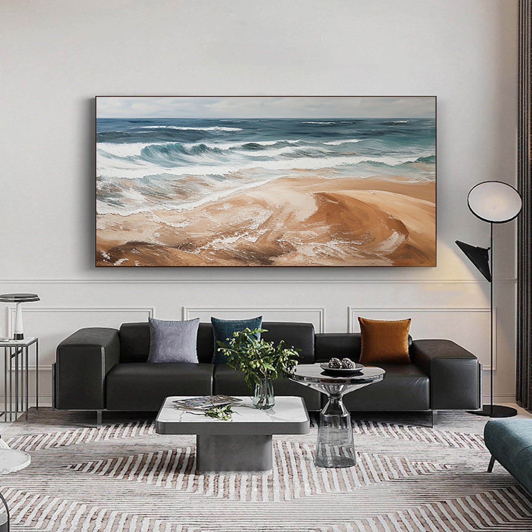 Ocean's Embrace: Waves on Sandy Shore Canvas