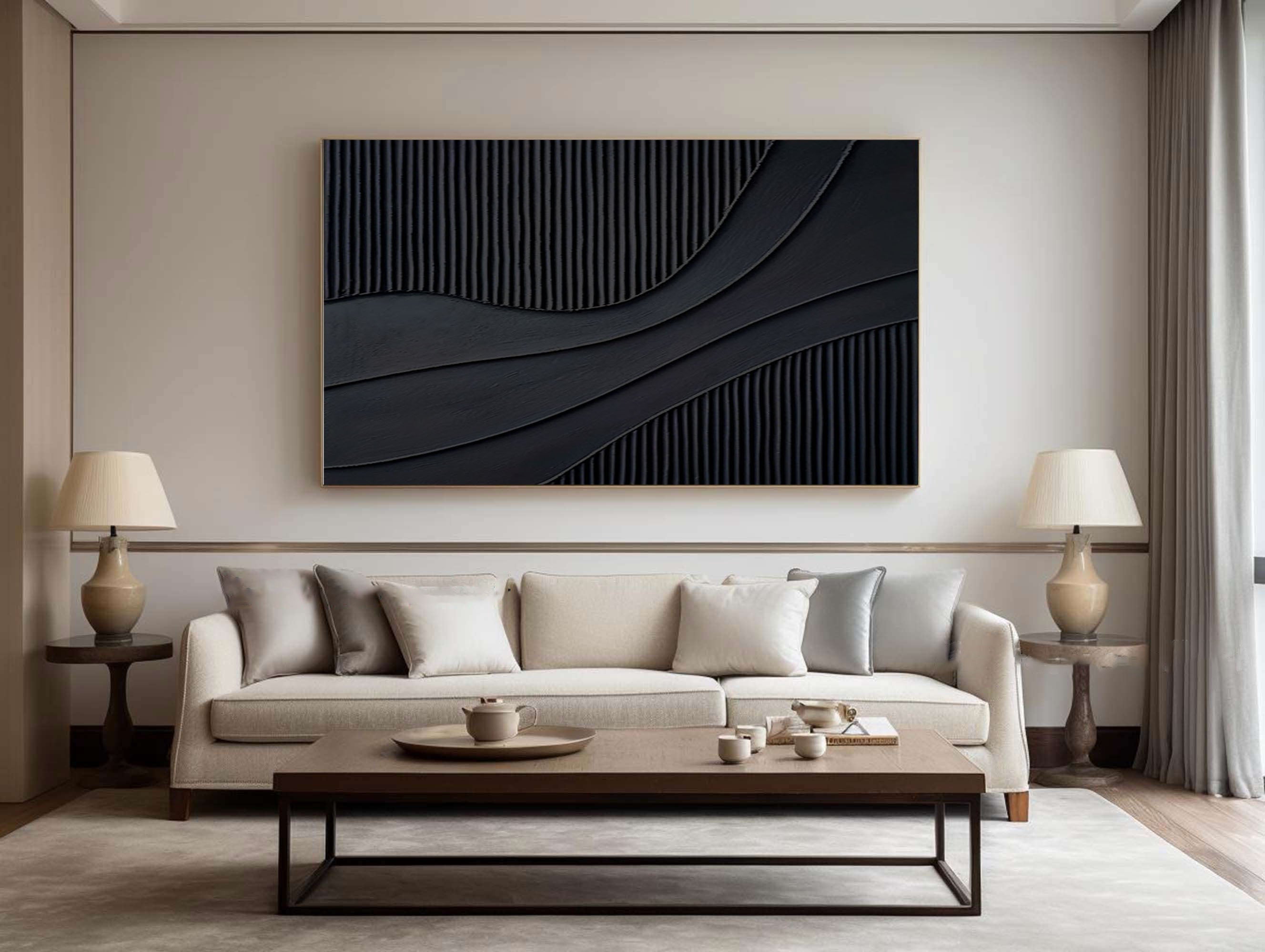 Midnight Flow: Black Canvas Art