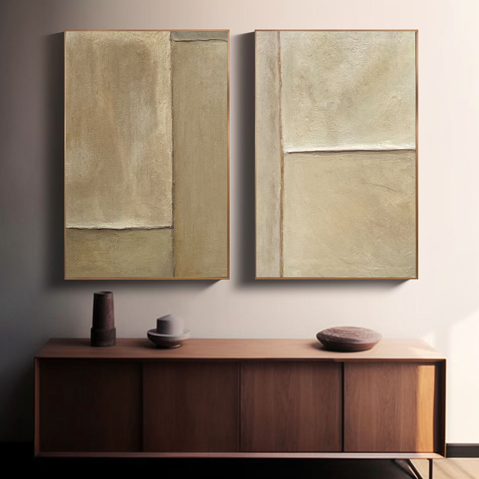 "Desert Harmony" – Minimalist Earth-Tone Abstract Canvas Art Set