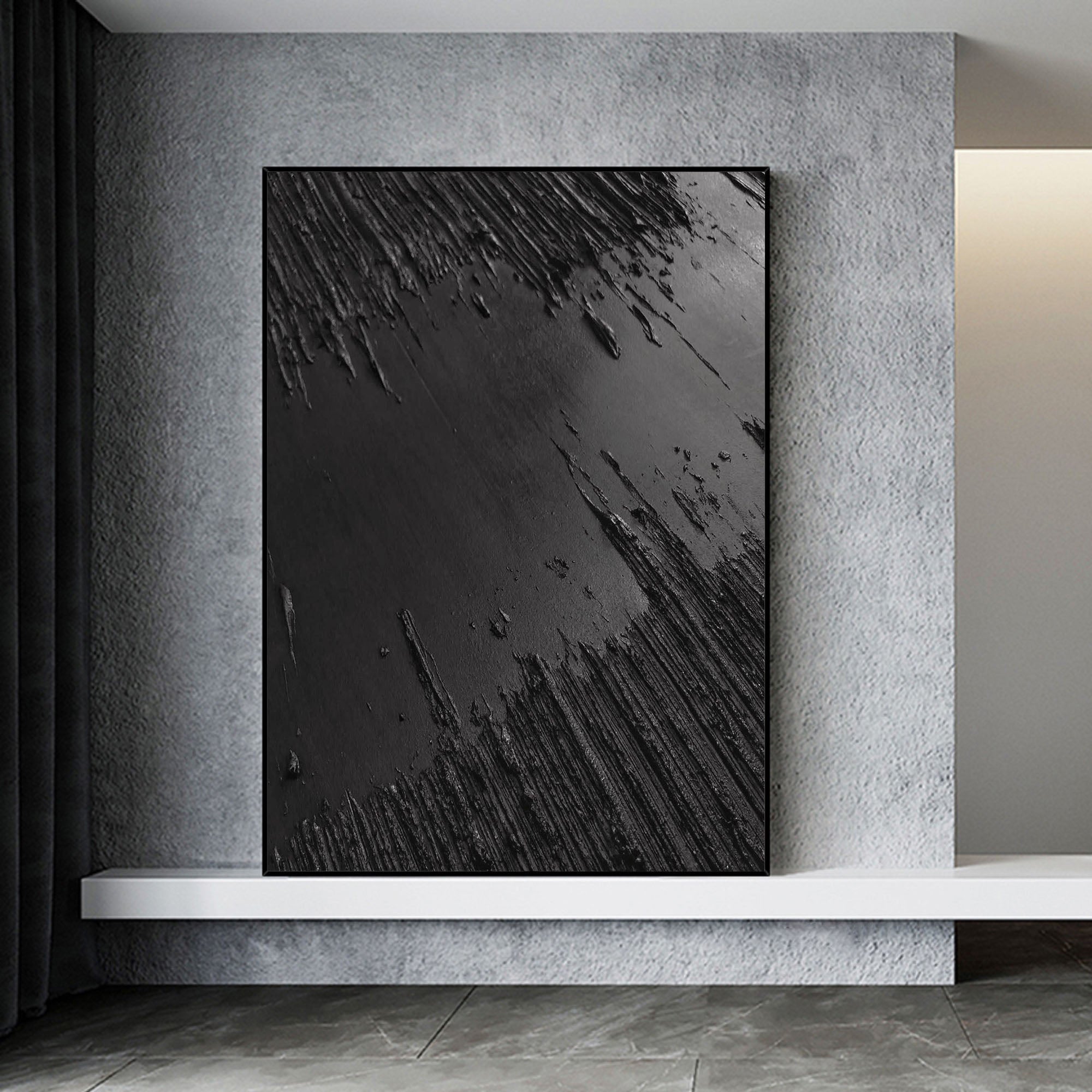 Midnight Erosion: Textured Black Canvas