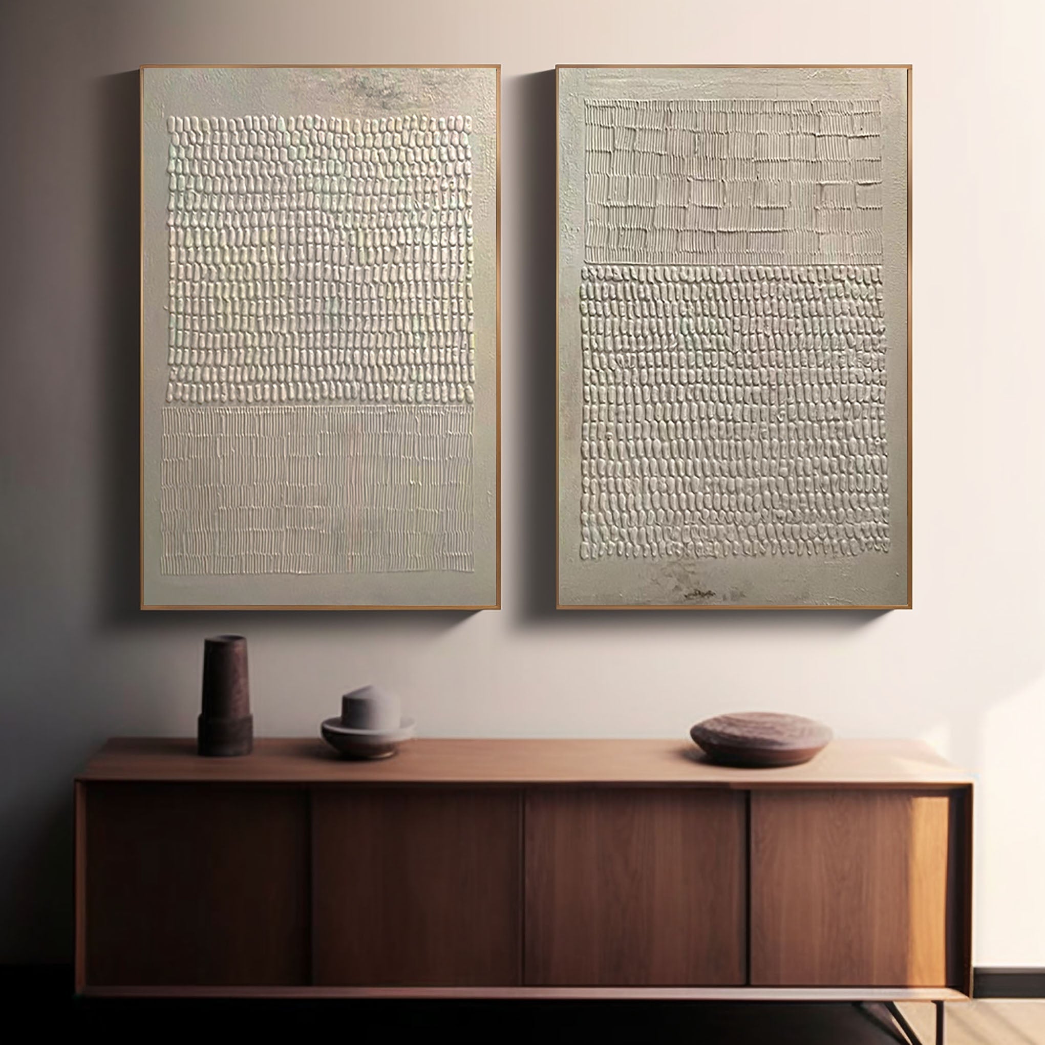 "Tactile Serenity" – Minimalist Textured Abstract Diptych Canvas