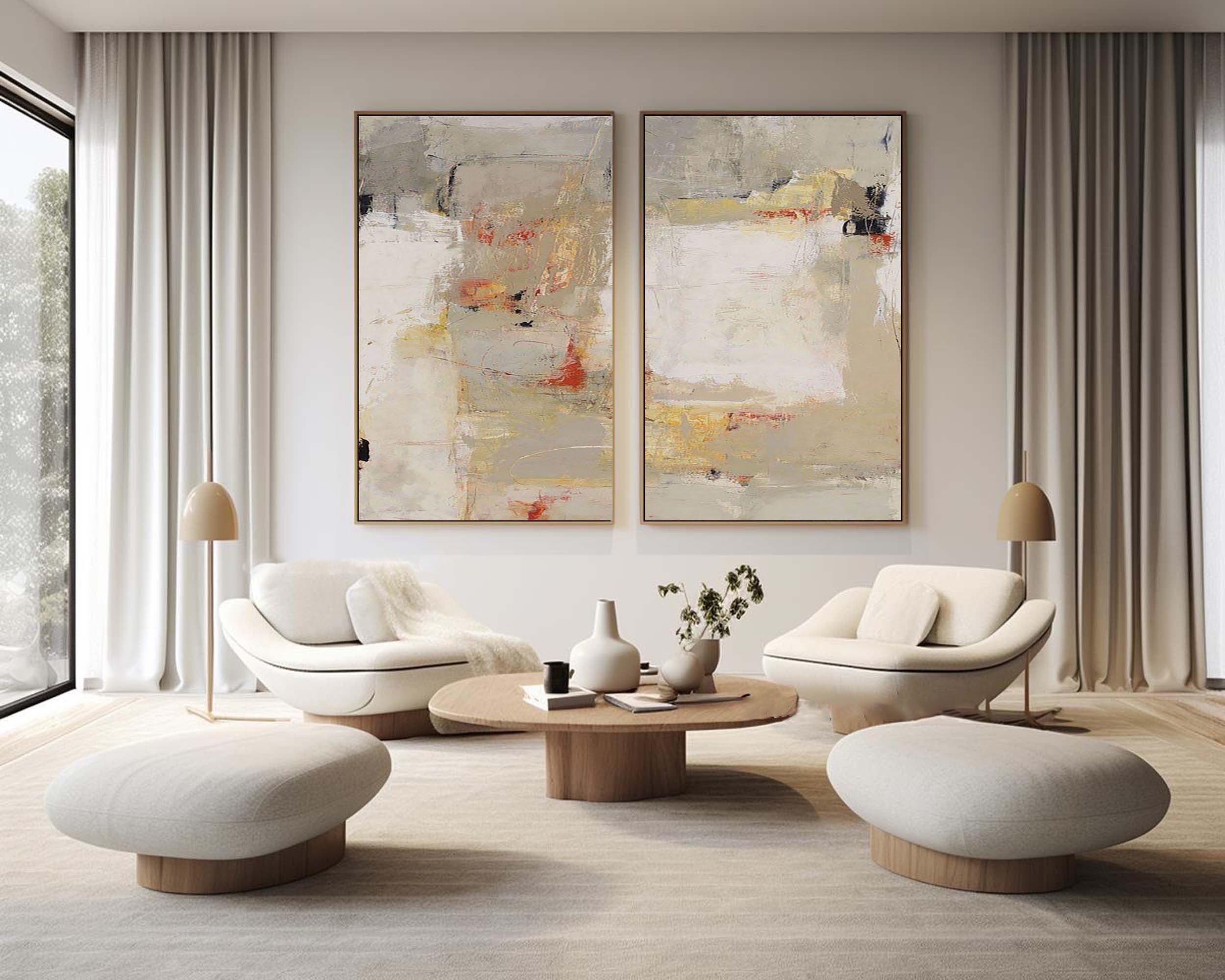 Beige & Brown Minimalist Painting Set Of 2 #BBS 014