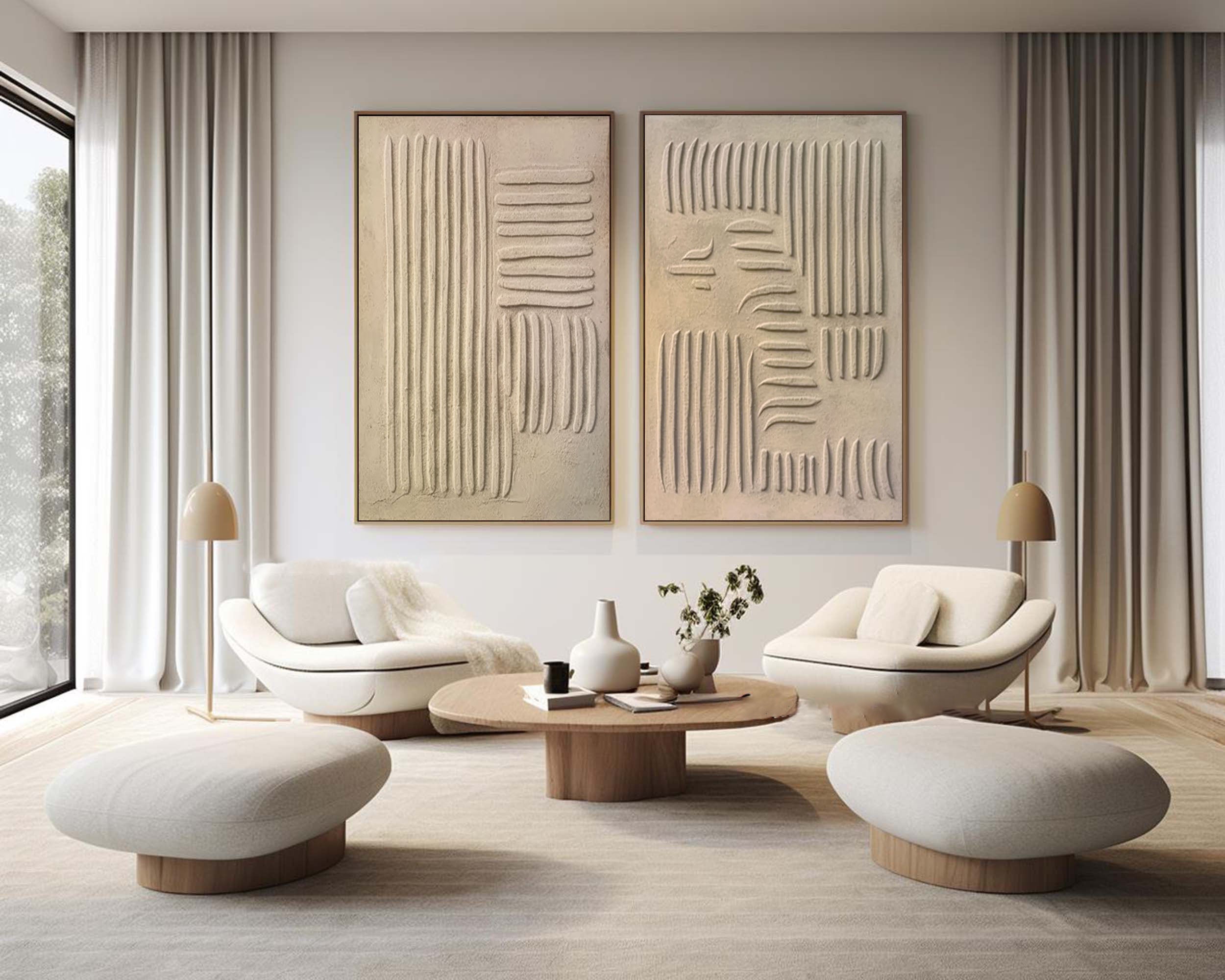 "Eternal Flow" – Minimalist Textured Wall Art Duo in Sandstone Beige