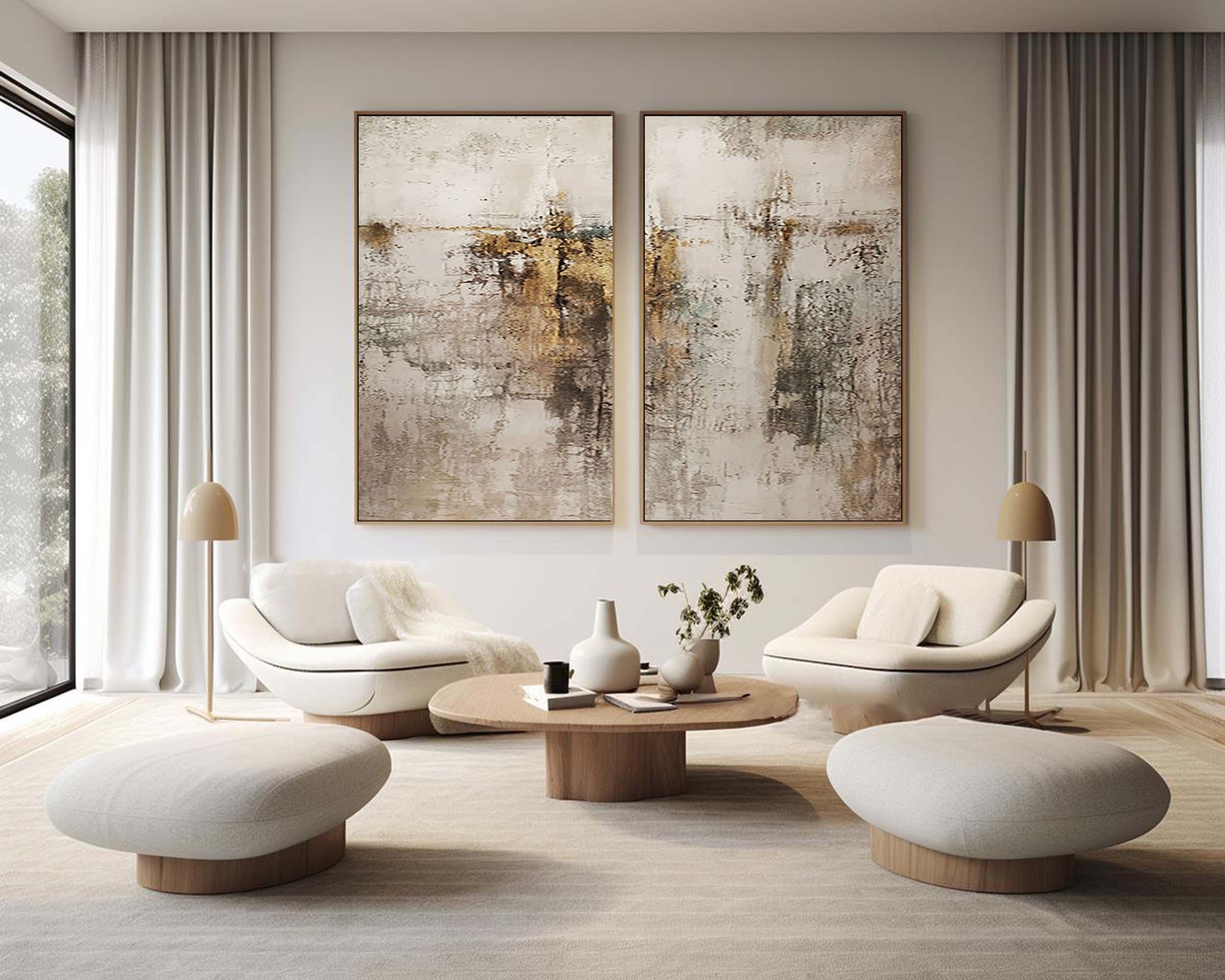 Beige & Brown Minimalist Painting Set Of 2 #BBS 013