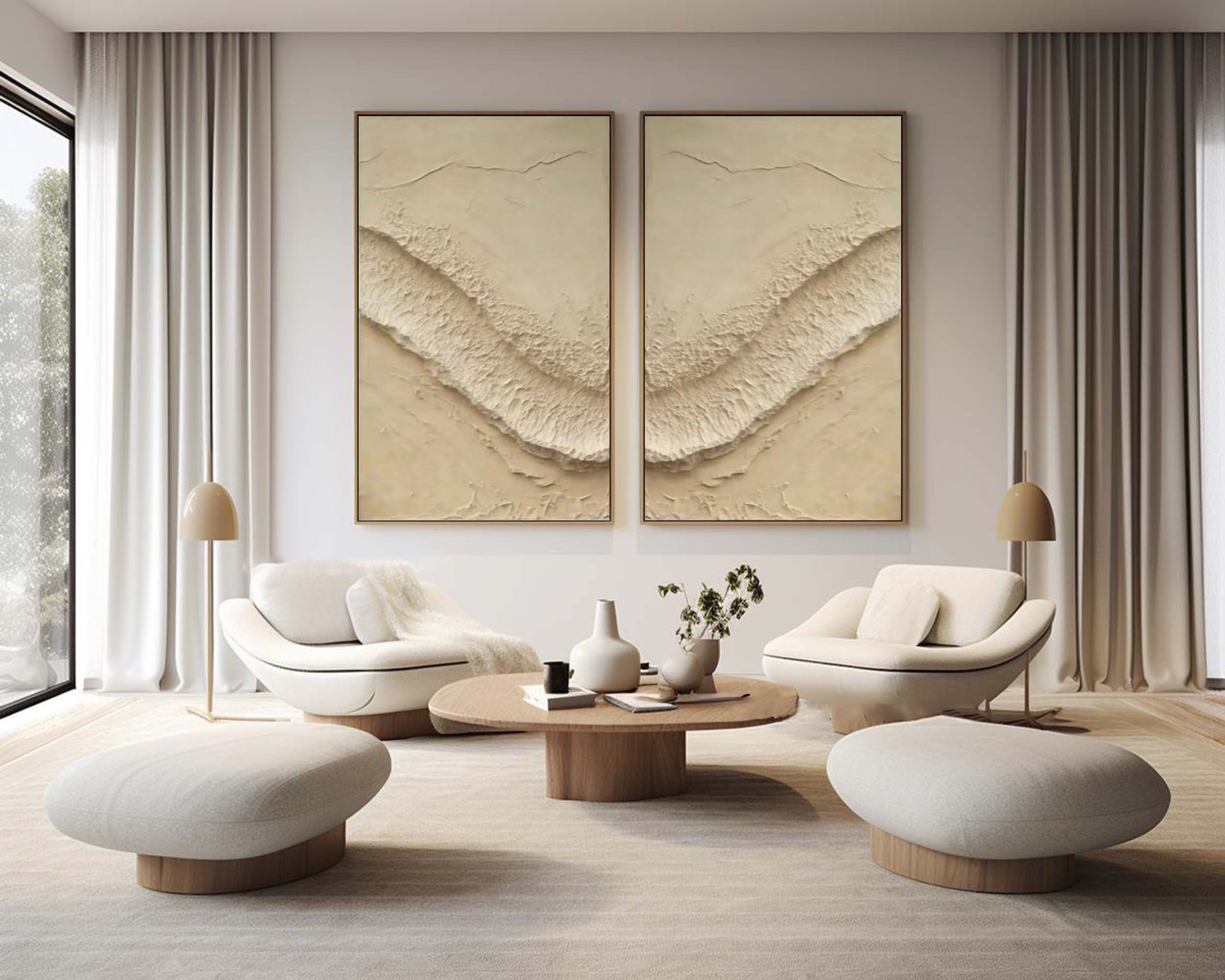 "Ethereal Dunes" – Neutral Textured Diptych Art for Minimalist Spaces