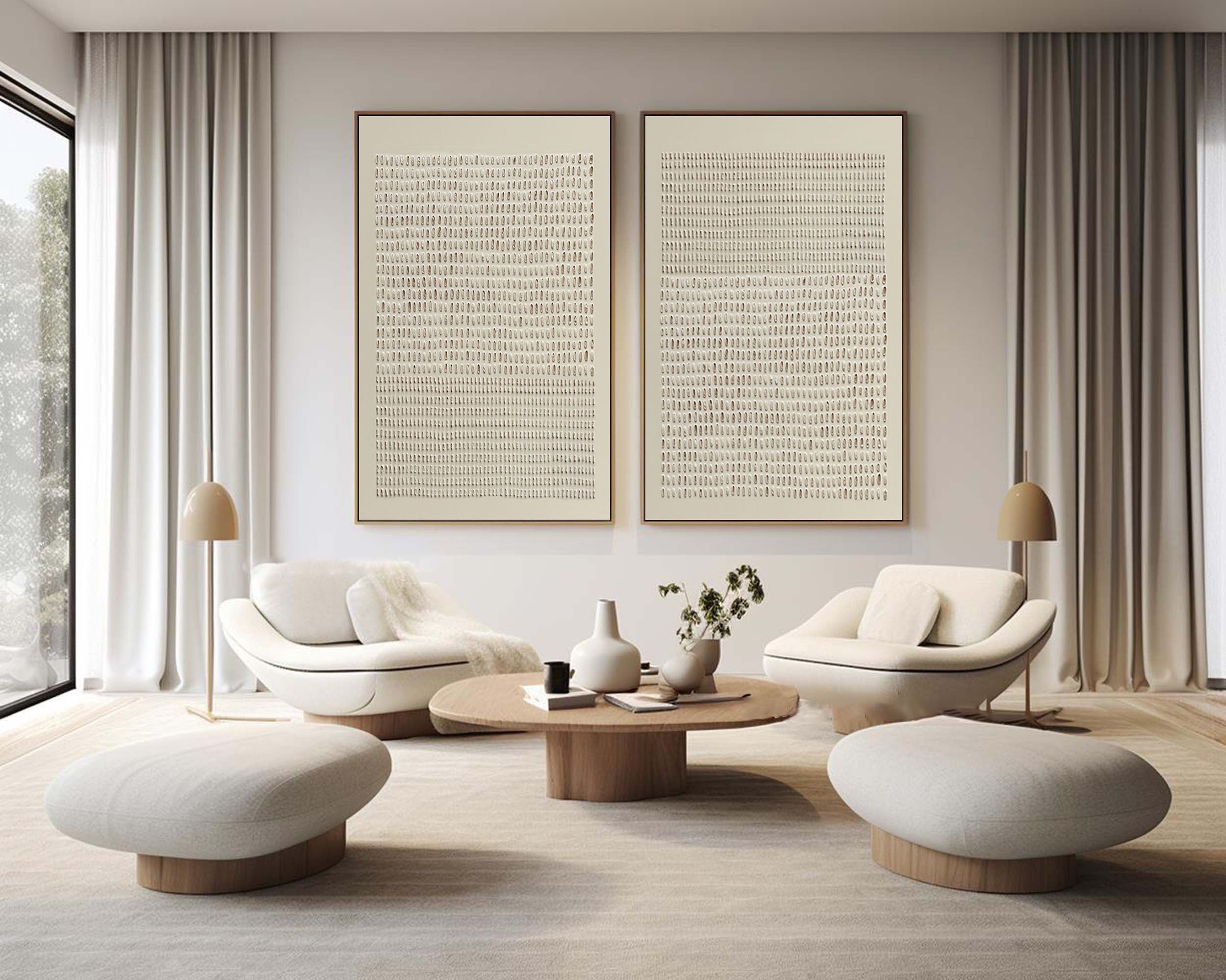 "Textural Rhythm" – Contemporary Minimalist Wall Art Duo in Neutral Tones