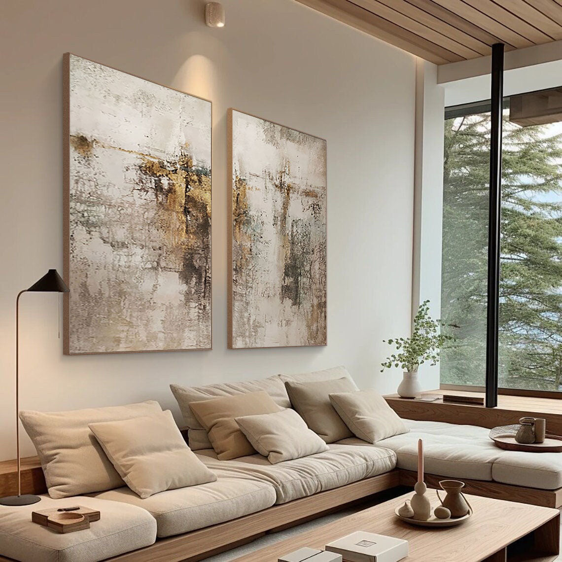 Beige & Brown Minimalist Painting Set Of 2 #BBS 013