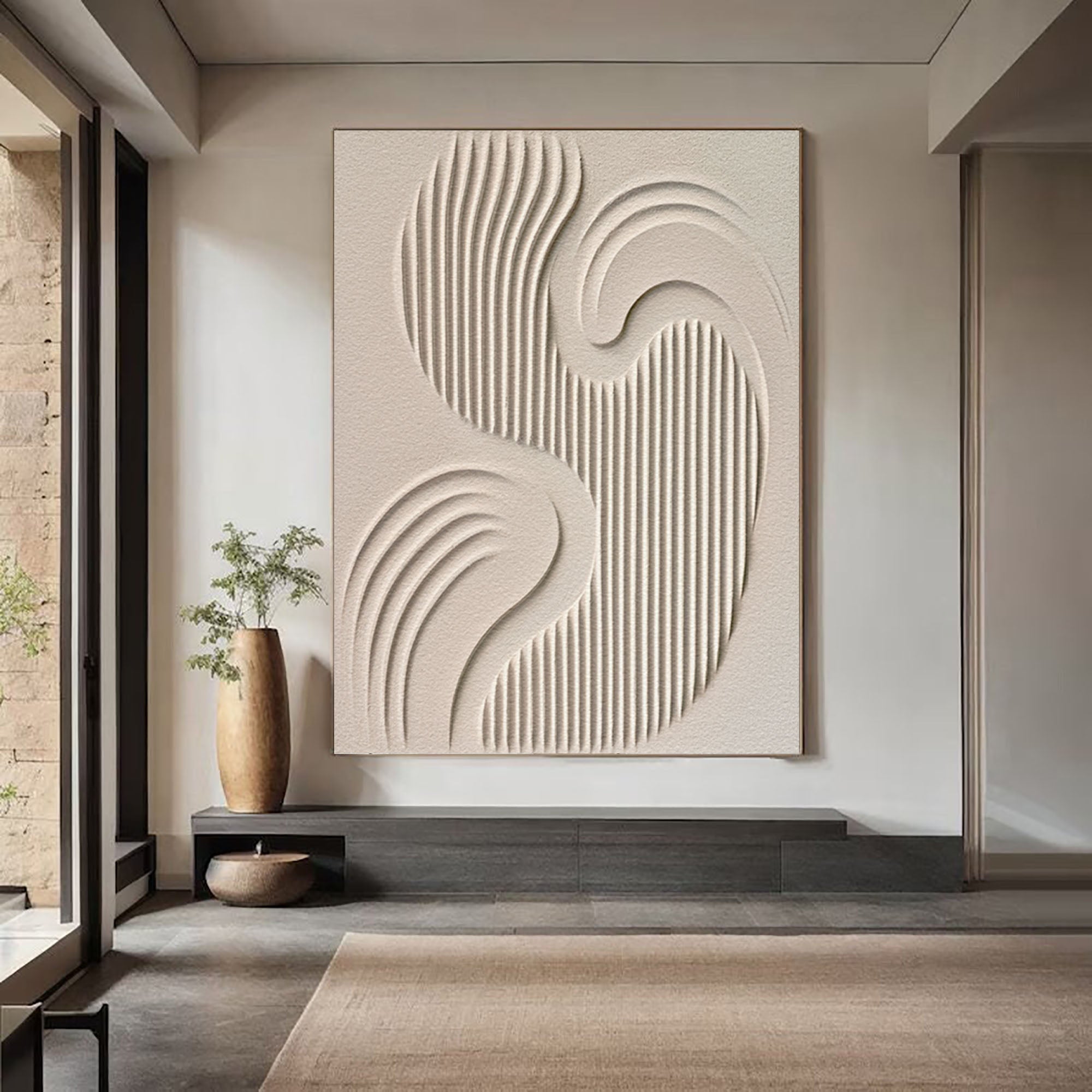 Flowing Lines: Beige Canvas Art