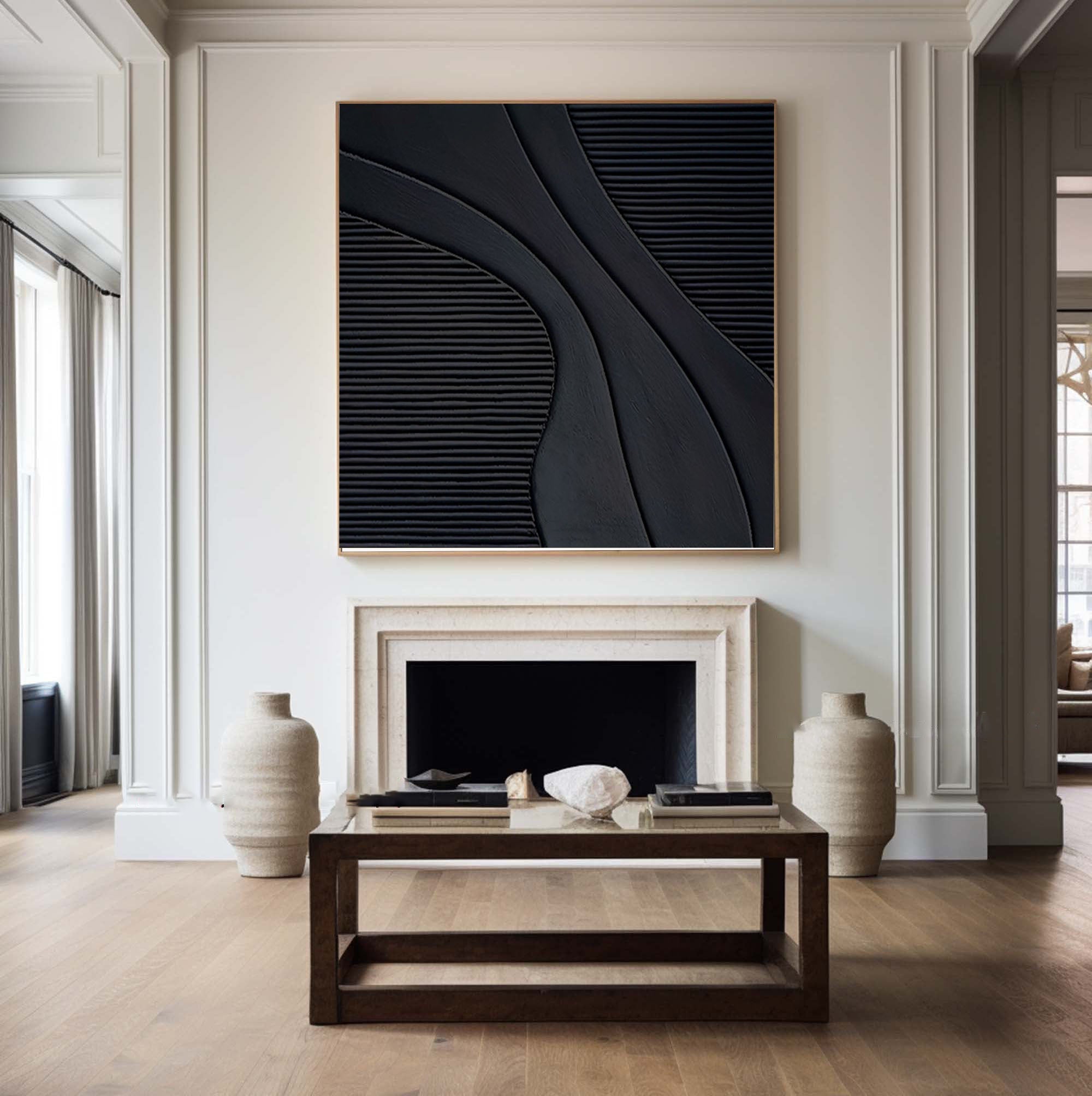 Shadow Flow: Black Canvas Art