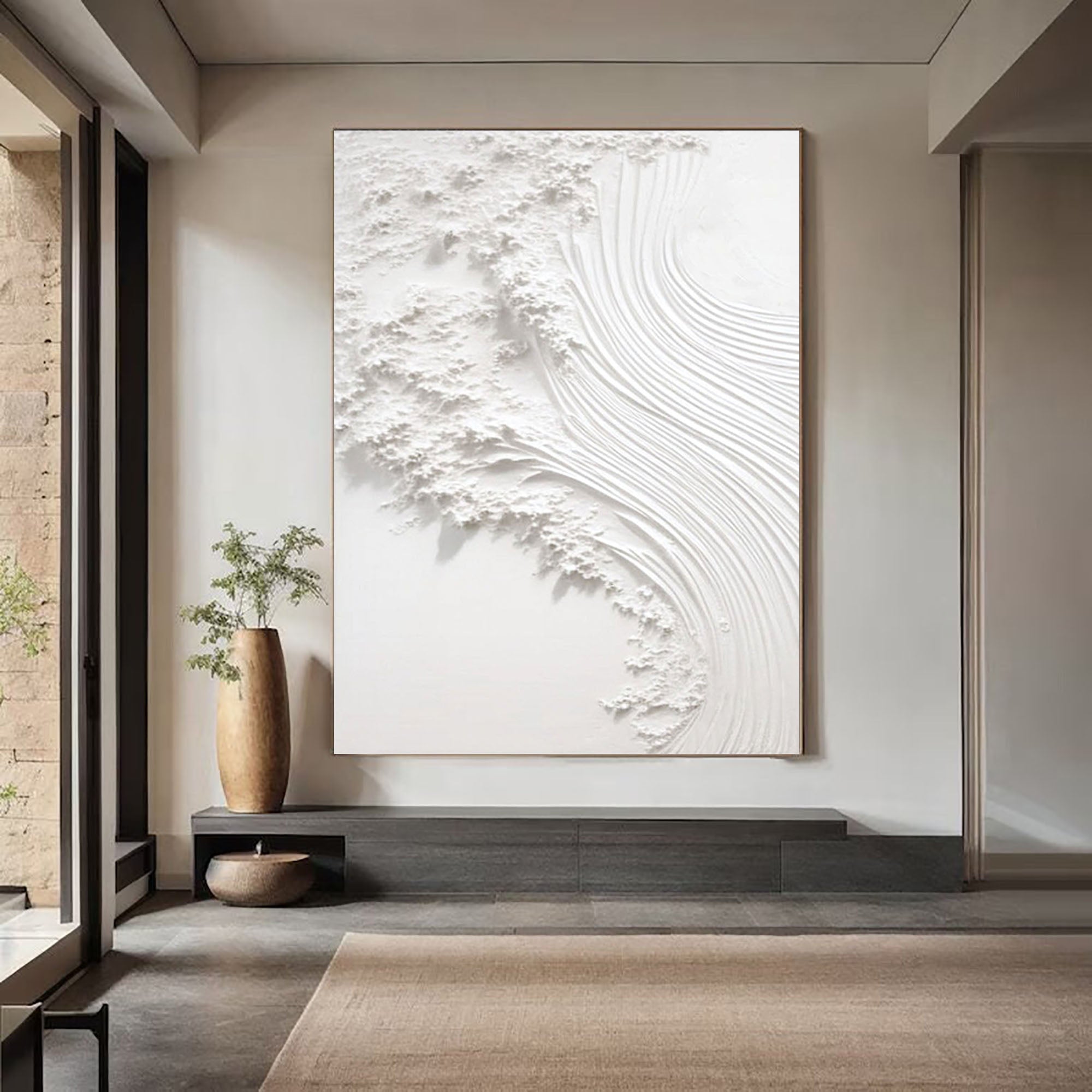 Serene Waves: White Textured Art