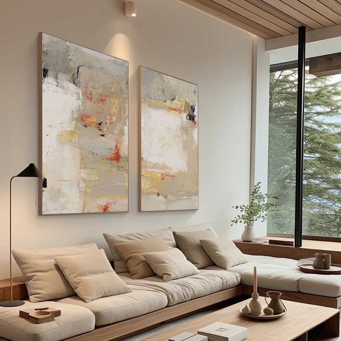 Beige & Brown Minimalist Painting Set Of 2 #BBS 014