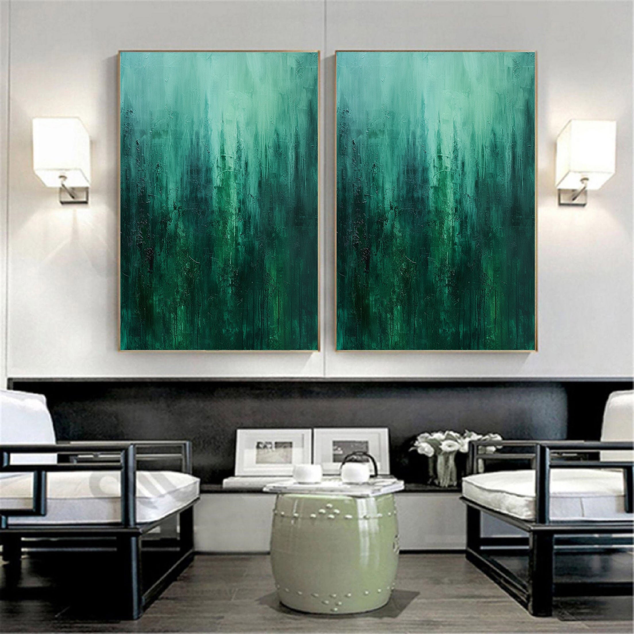 Green Minimalist Painting Set Of 2 #GMS 001