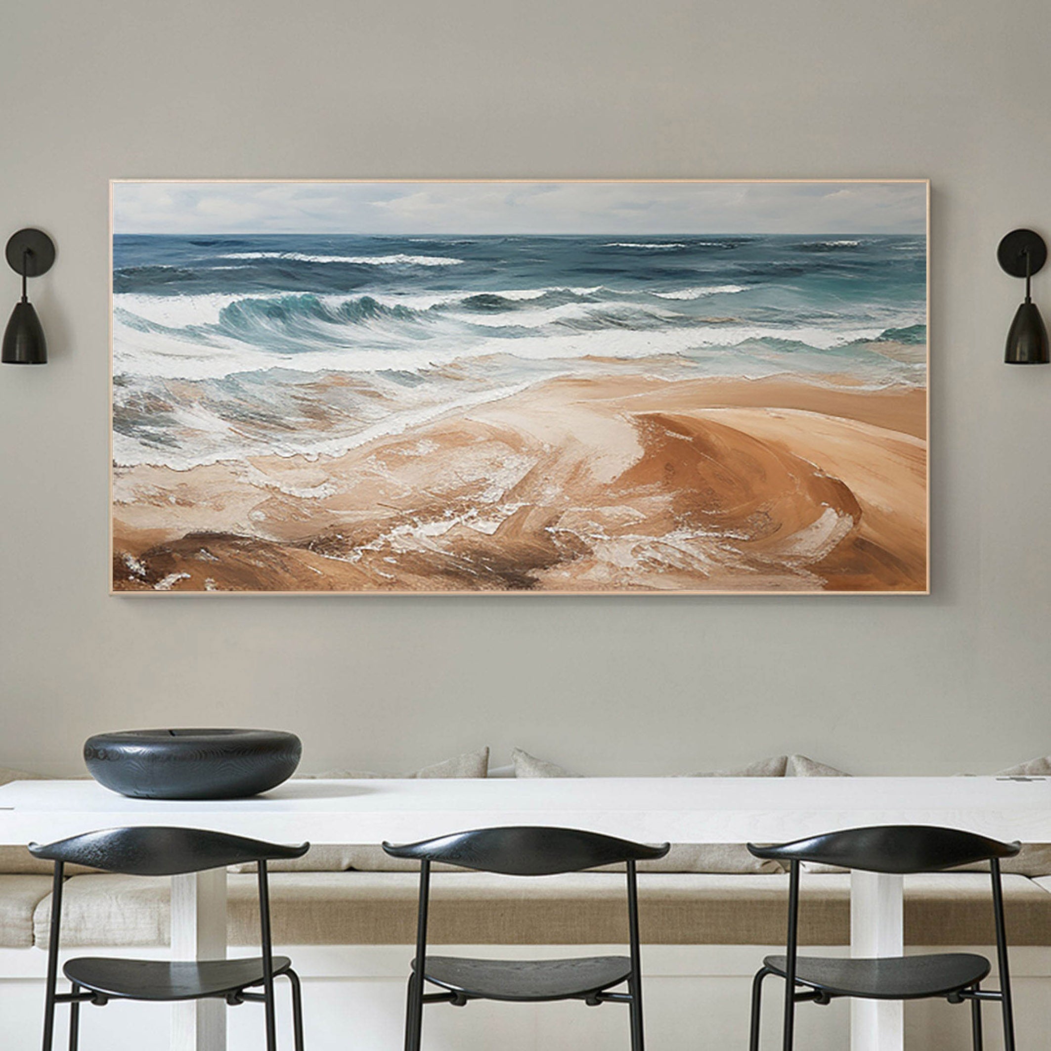 Ocean's Embrace: Waves on Sandy Shore Canvas