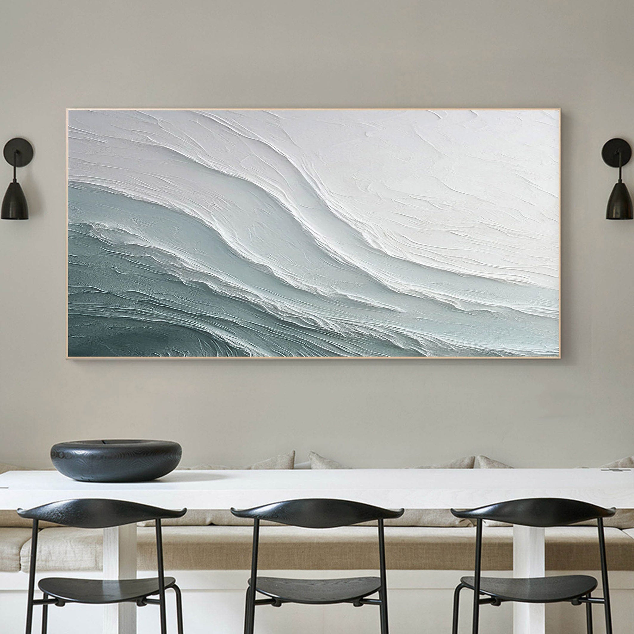 Glacial Drift: White & Teal Canvas Art