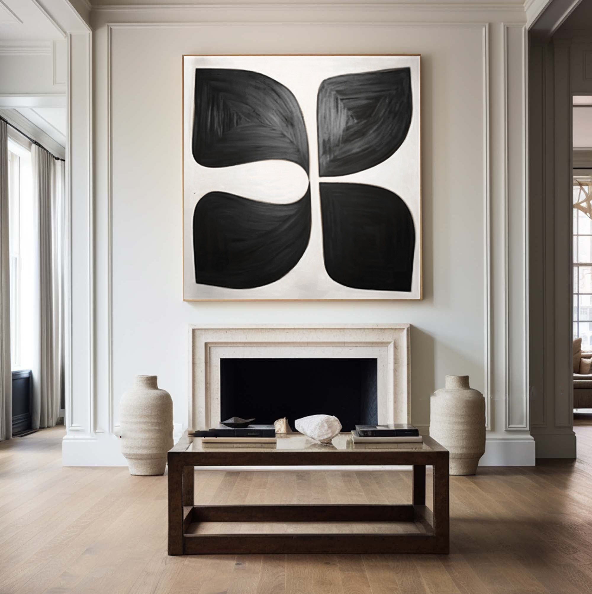 Symmetry in Motion: Bold Black Abstract Canvas Art