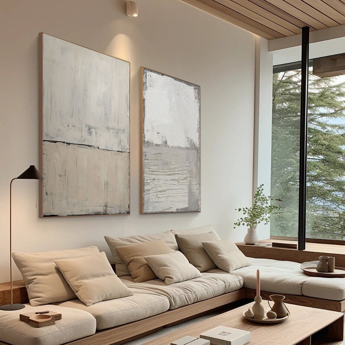 Beige & Brown Minimalist Painting Set Of 2 #BBS 015