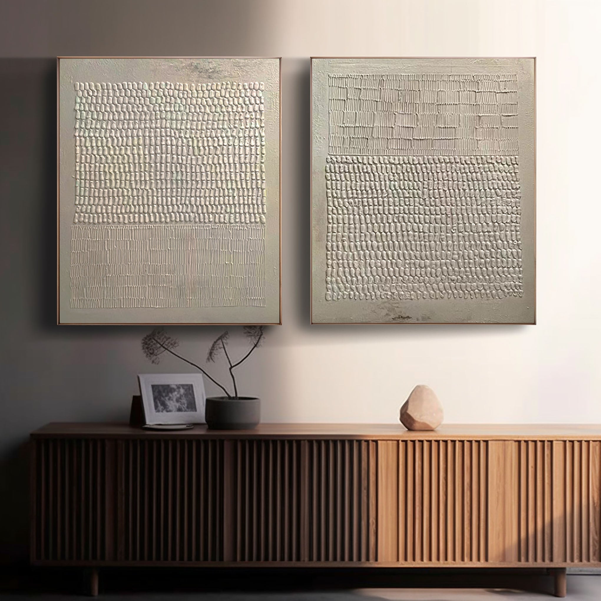 "Tactile Serenity" – Minimalist Textured Abstract Diptych Canvas