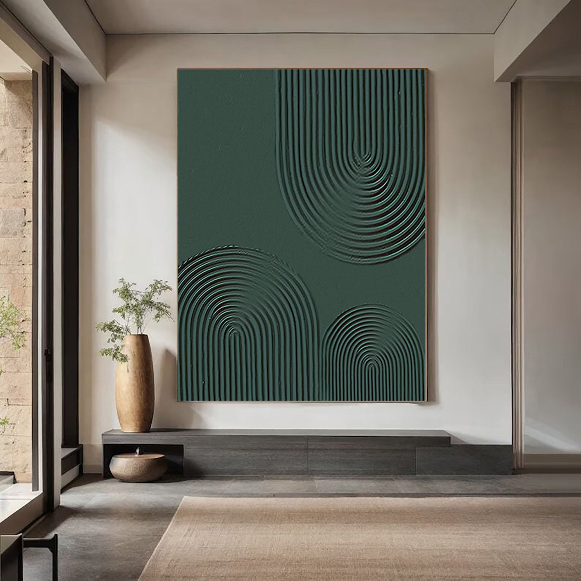 Emerald Curves: Single Canvas Art