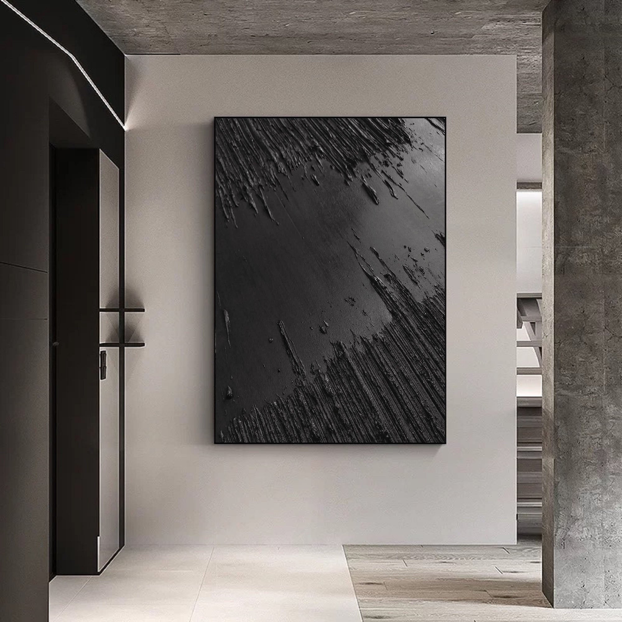 Midnight Erosion: Textured Black Canvas